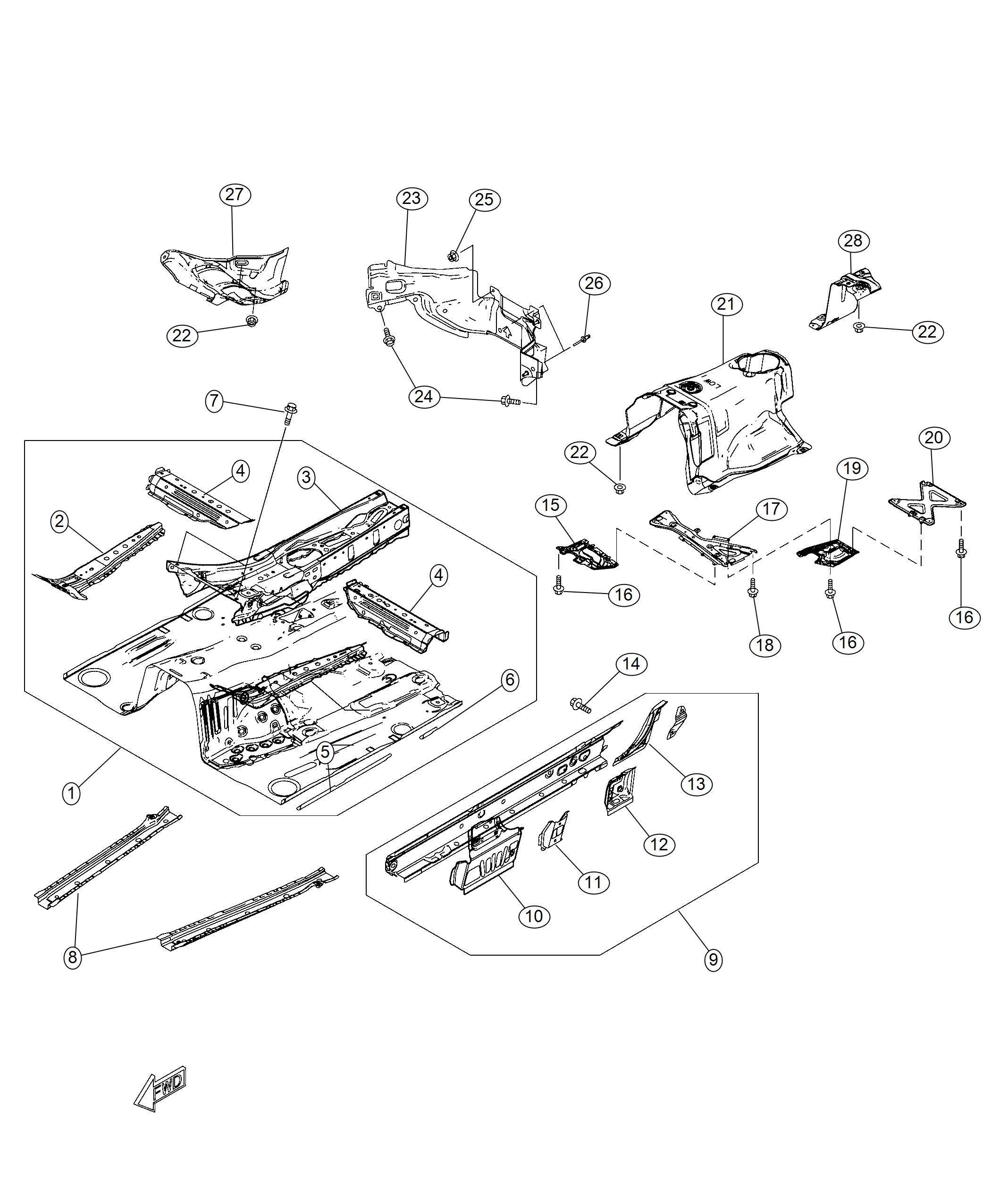 Diagram Front Floor Pan. for your Fiat 124 Spider  