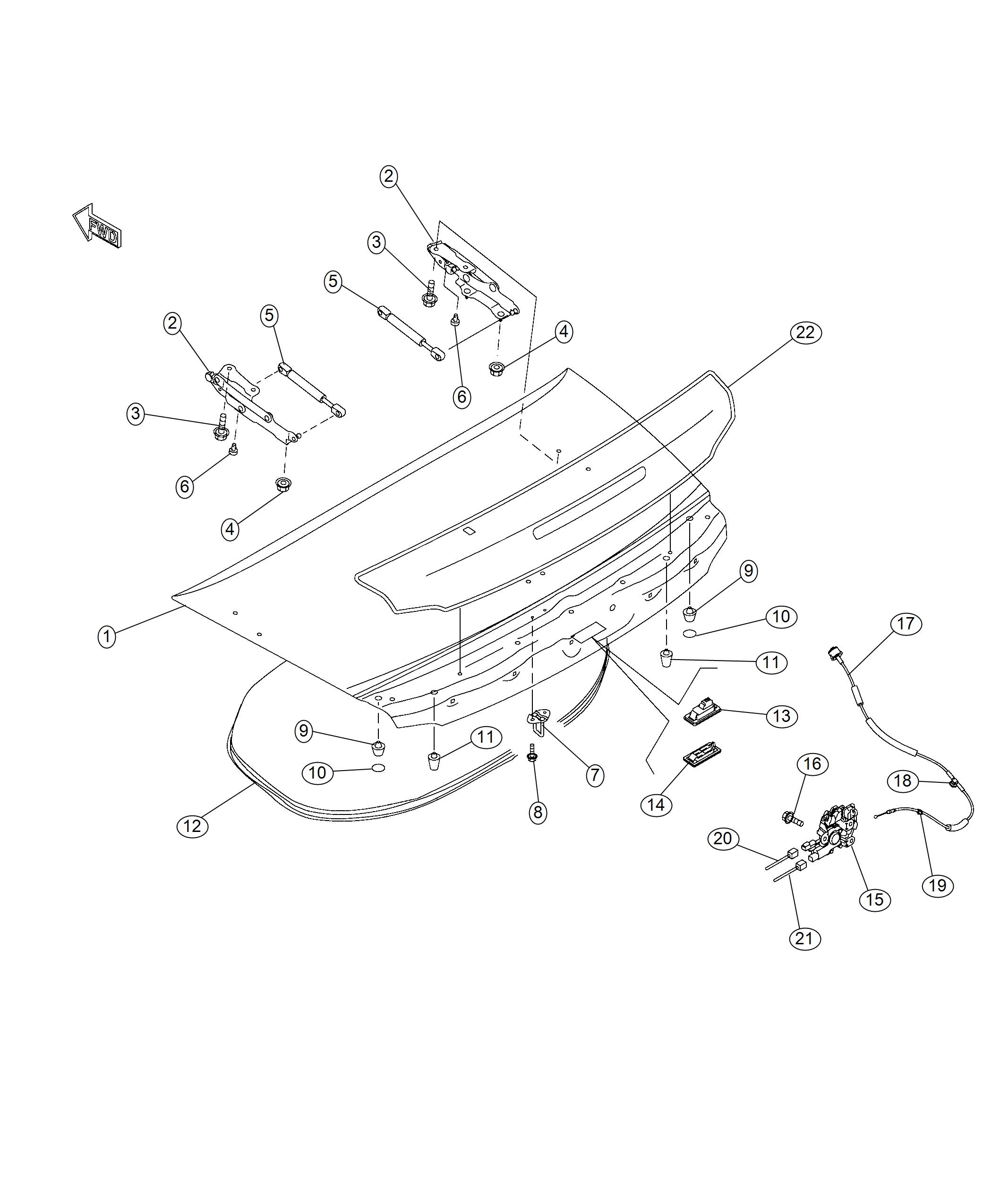 Diagram Decklid. for your Fiat 124 Spider  