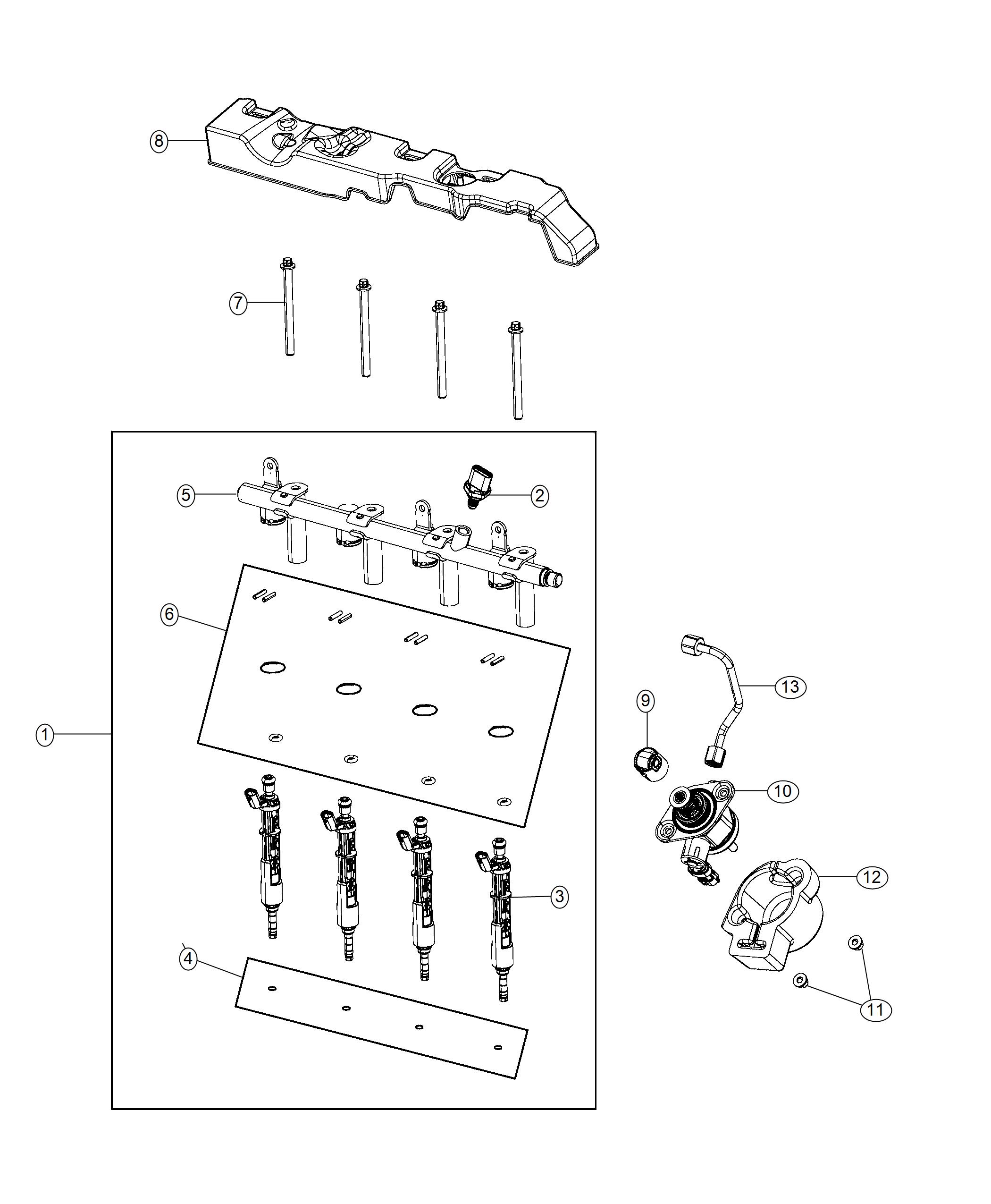 Diagram Fuel Rail and Injectors 2.0L [2.0L I4 DOHC DI Turbo Engine w/ ESS] [2.0L I4 DOHC DI TURBO ETORQUE ENGINE]. for your Jeep Wrangler  