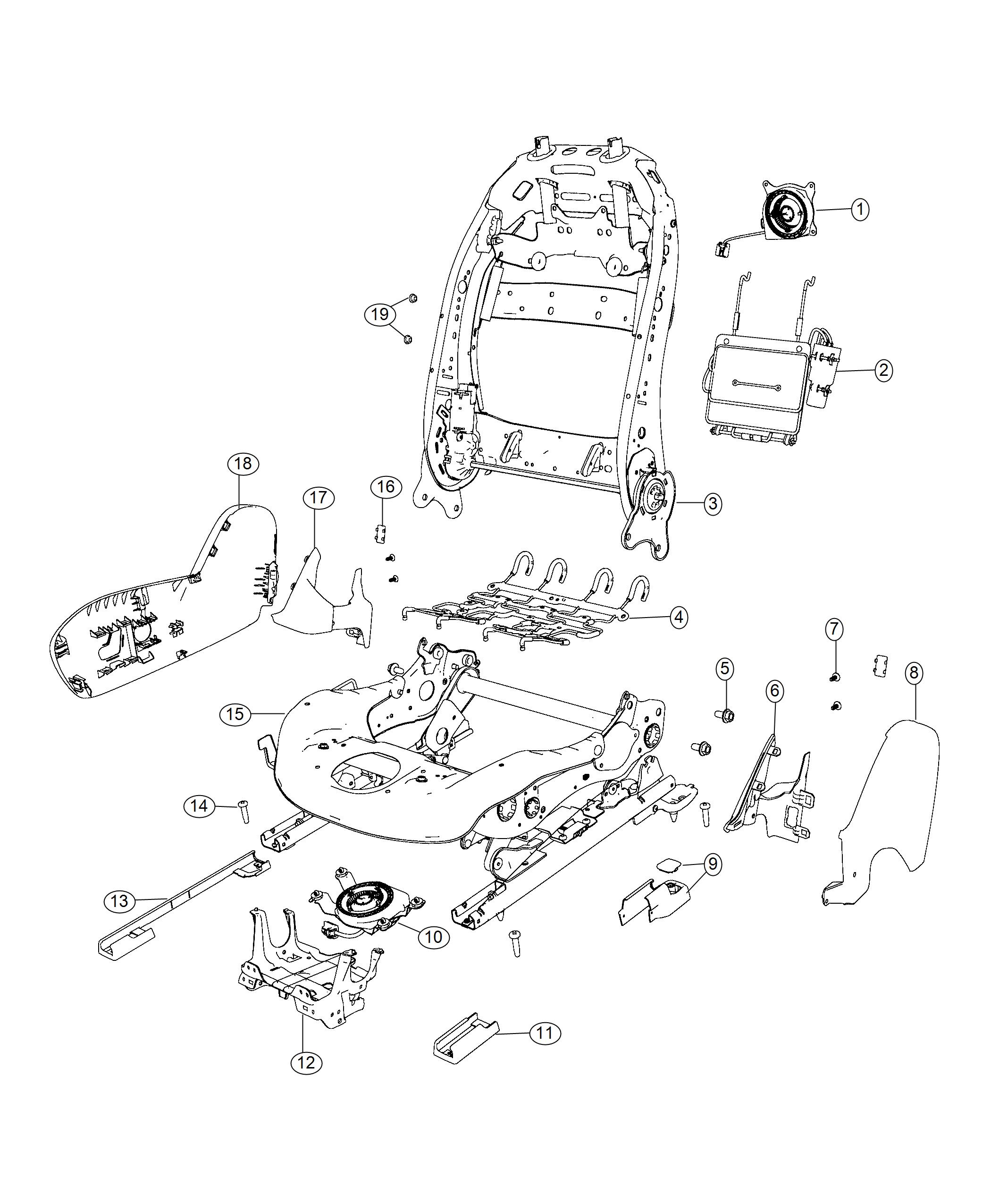 Diagram Adjusters, Recliners and Shields - Passenger Seat - Power. for your 2023 Jeep Cherokee   