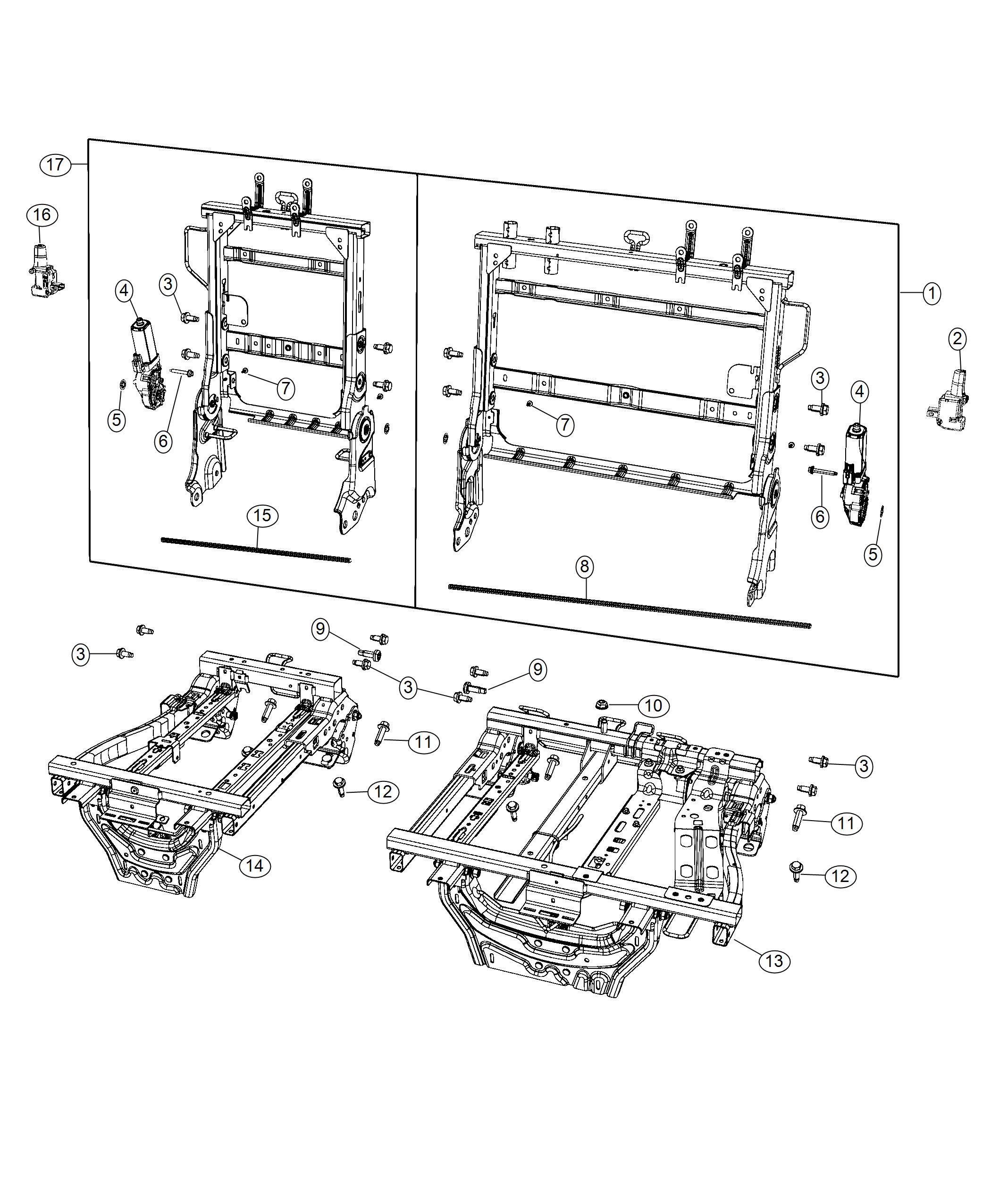 Diagram Third Row - 60/40 Stow and Go - Frames - Power. for your 2004 Chrysler Pacifica   