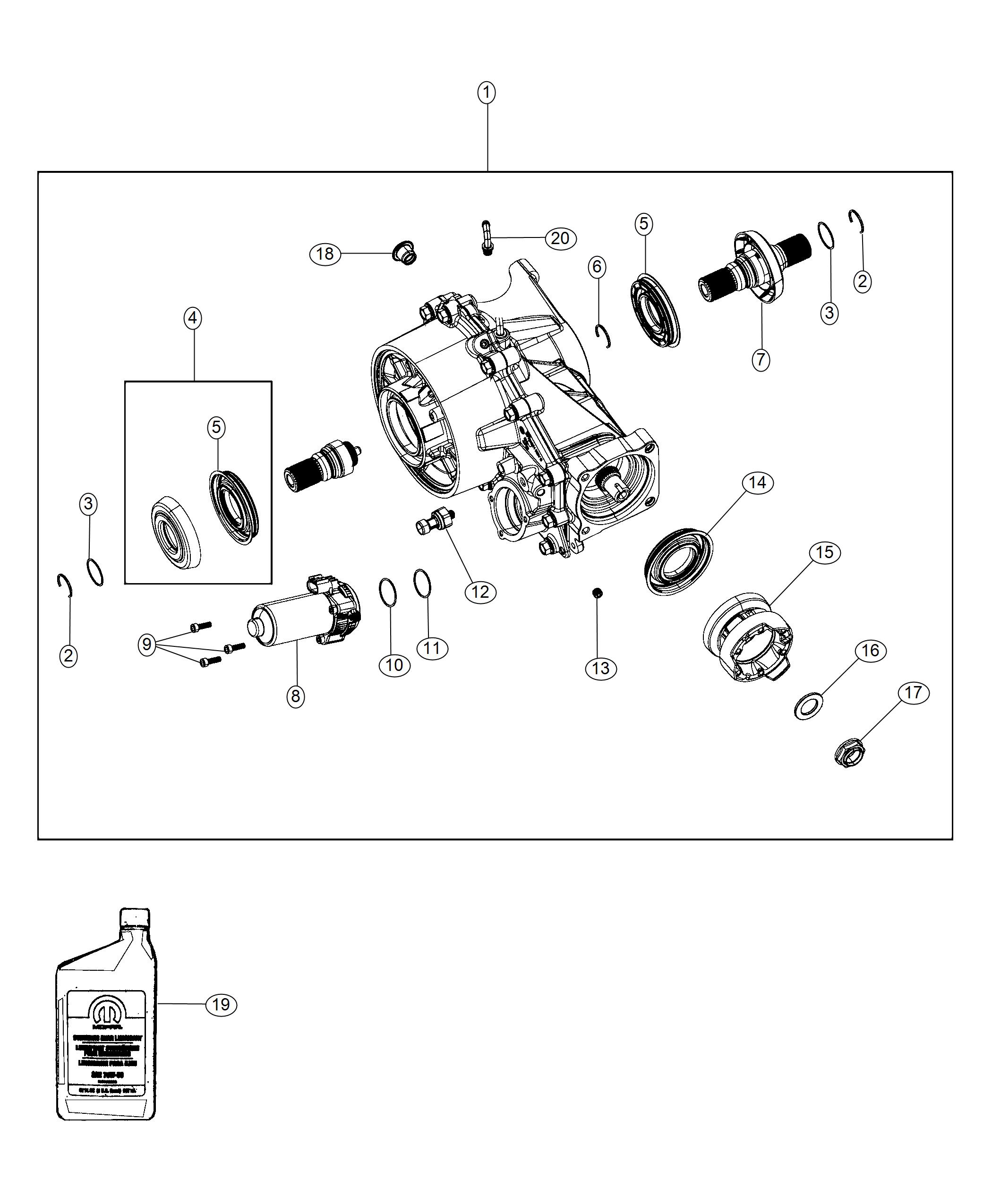 Diagram Housing and Differential With Internal Components With [JEEP ACTIVE DRIVE I]. for your 2019 Jeep Cherokee   