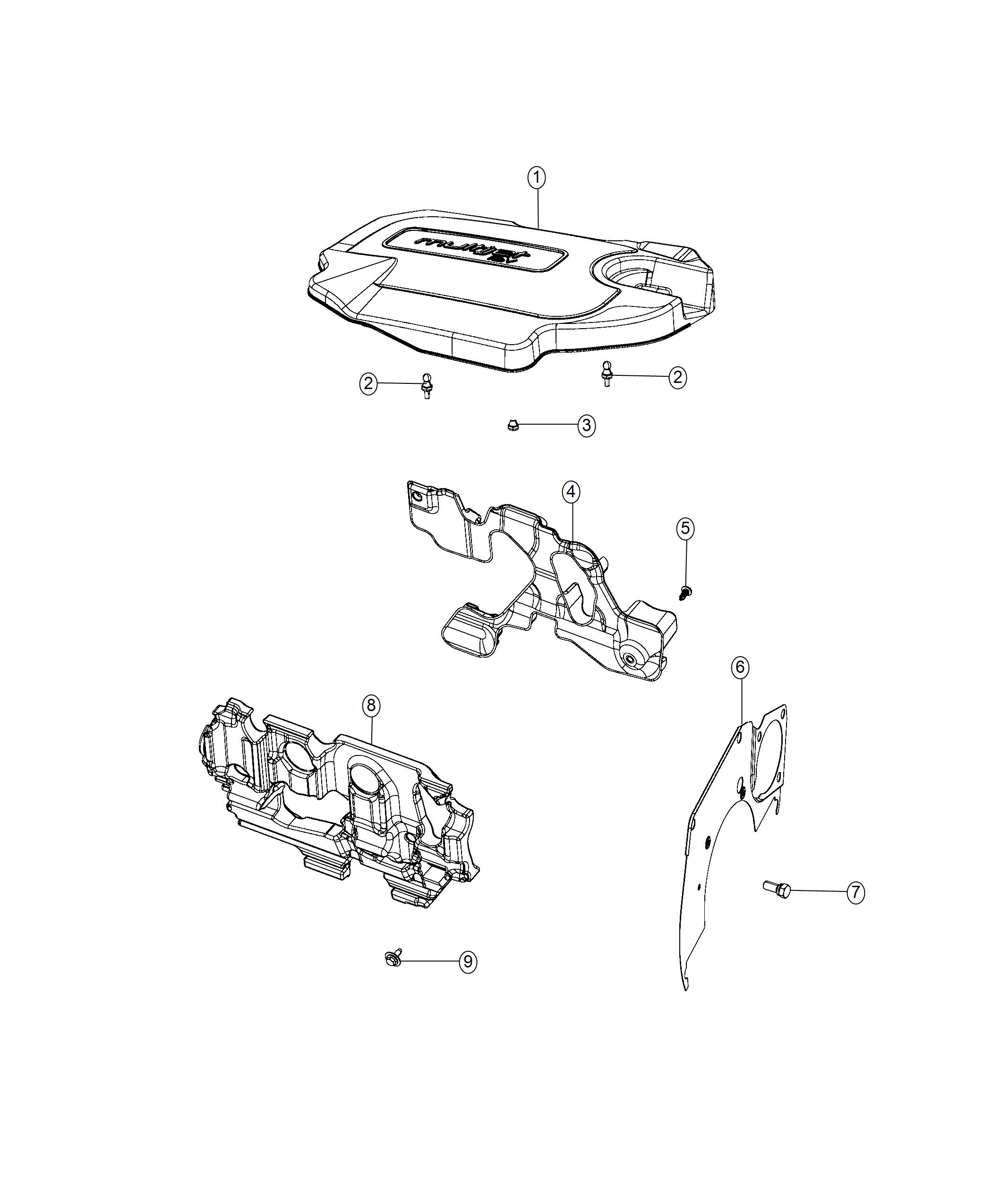 Diagram Engine Cover And Related Parts 2.0L Diesel. for your 2012 Jeep Grand Cherokee 5.7L V8 4X4  