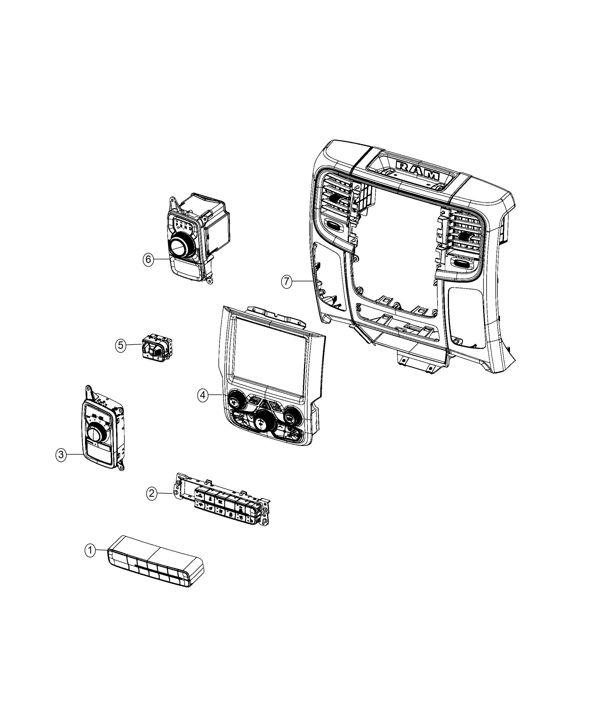 Diagram Switches, Center Stack, Transfer Case and Accessory. for your Ram 1500  