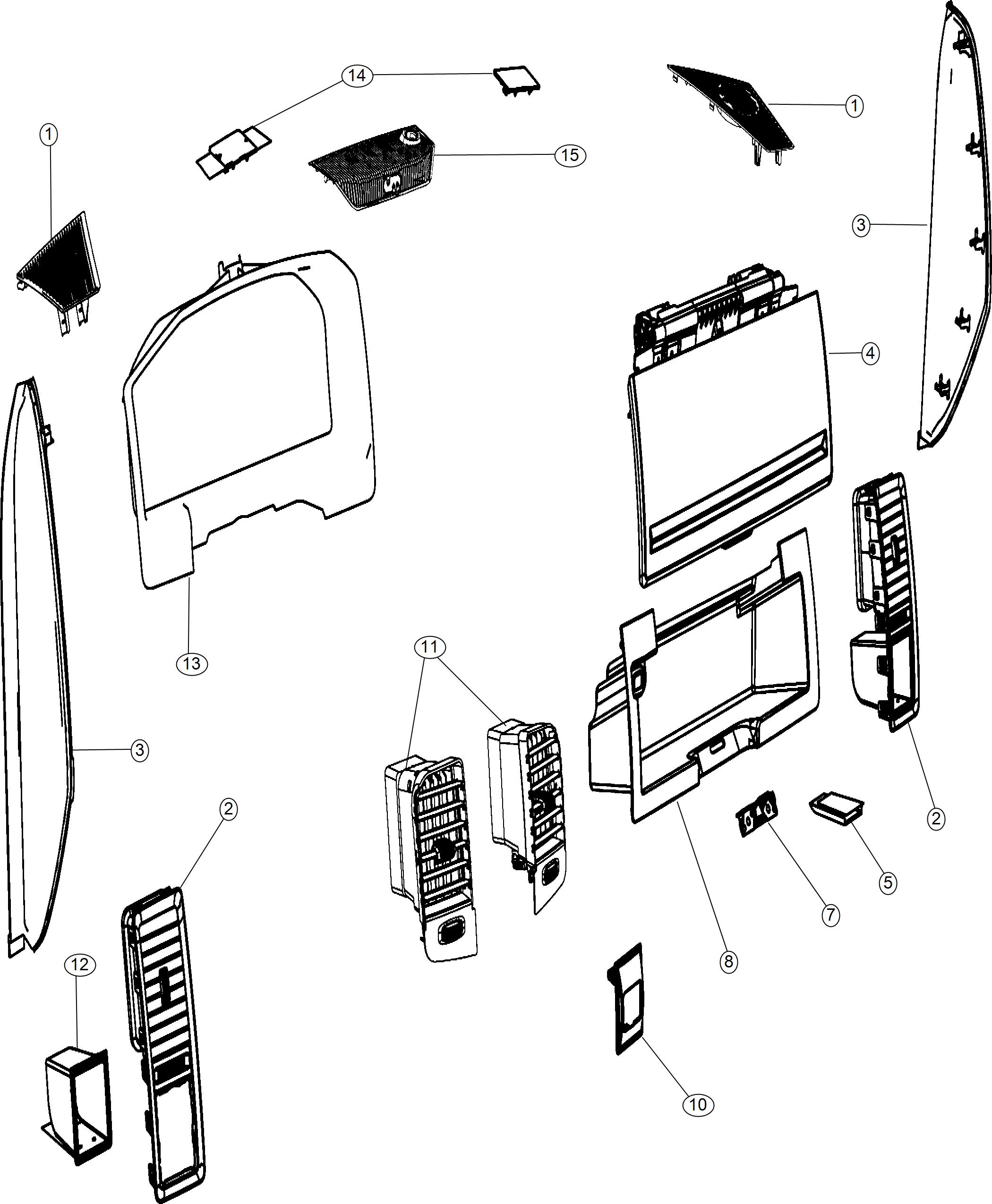 Diagram Instrument Panel Trim [Upper]. for your Ram 1500  