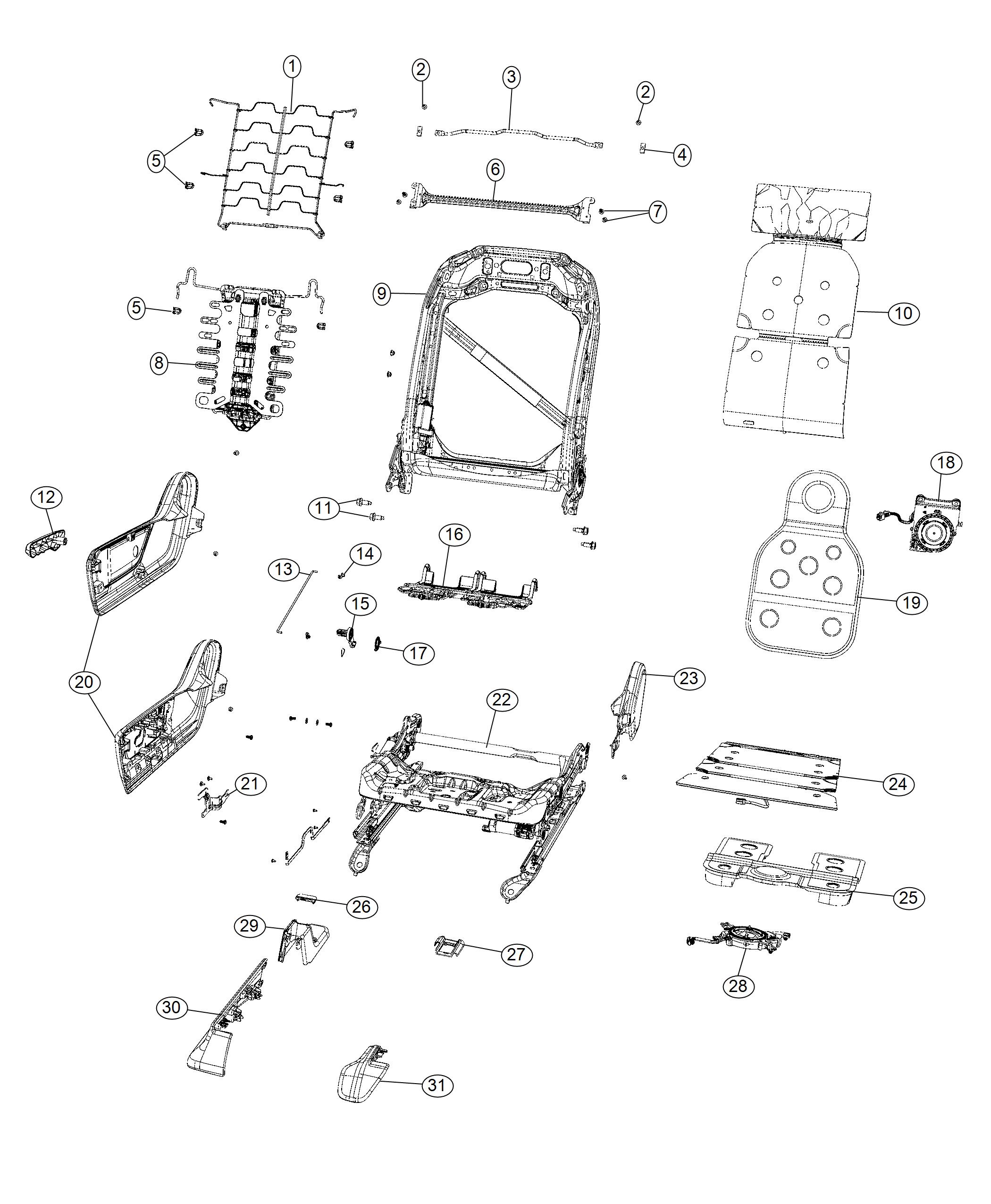 Diagram Adjusters, Recliners And Shields - Passenger Seat. for your Ram 1500  