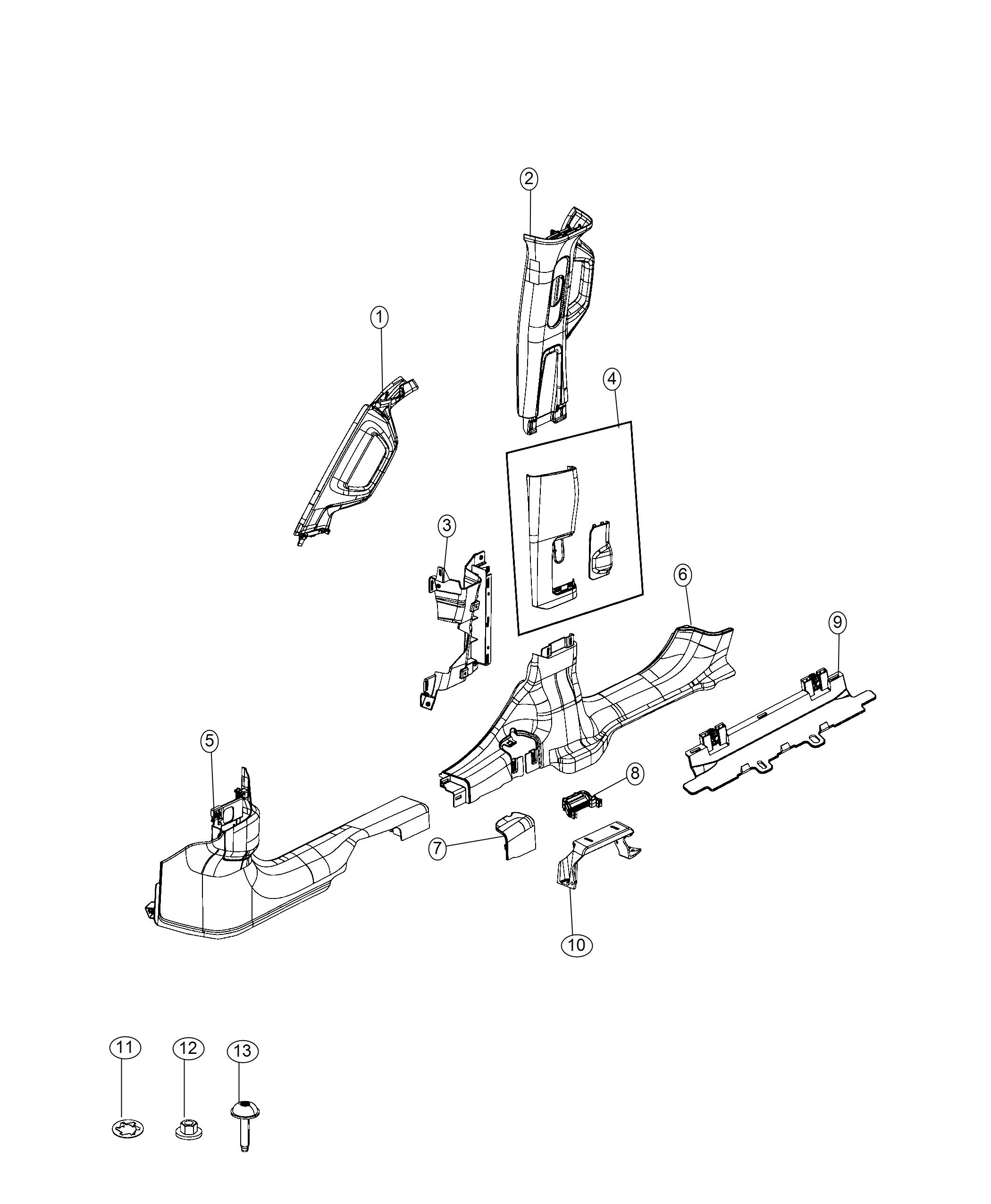 Diagram Interior Side Moldings And Trim. for your 2022 Jeep Wrangler 3.0L Turbo V6 Diesel A/T 4WD Unlimited Sport S 