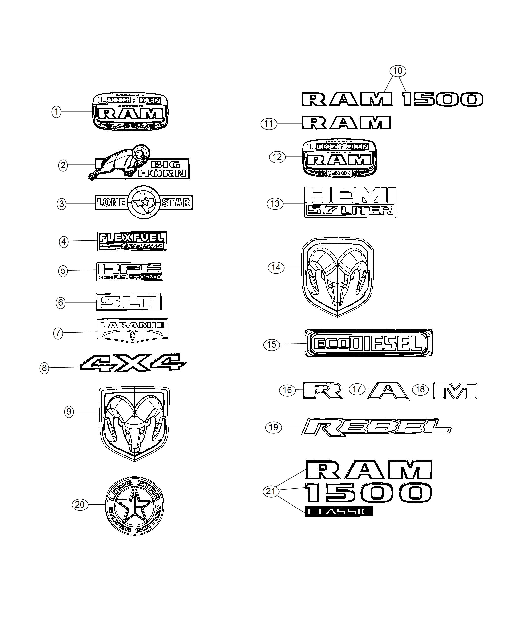 Diagram Nameplates, Emblems, Medallions and Decal. for your Ram 1500  