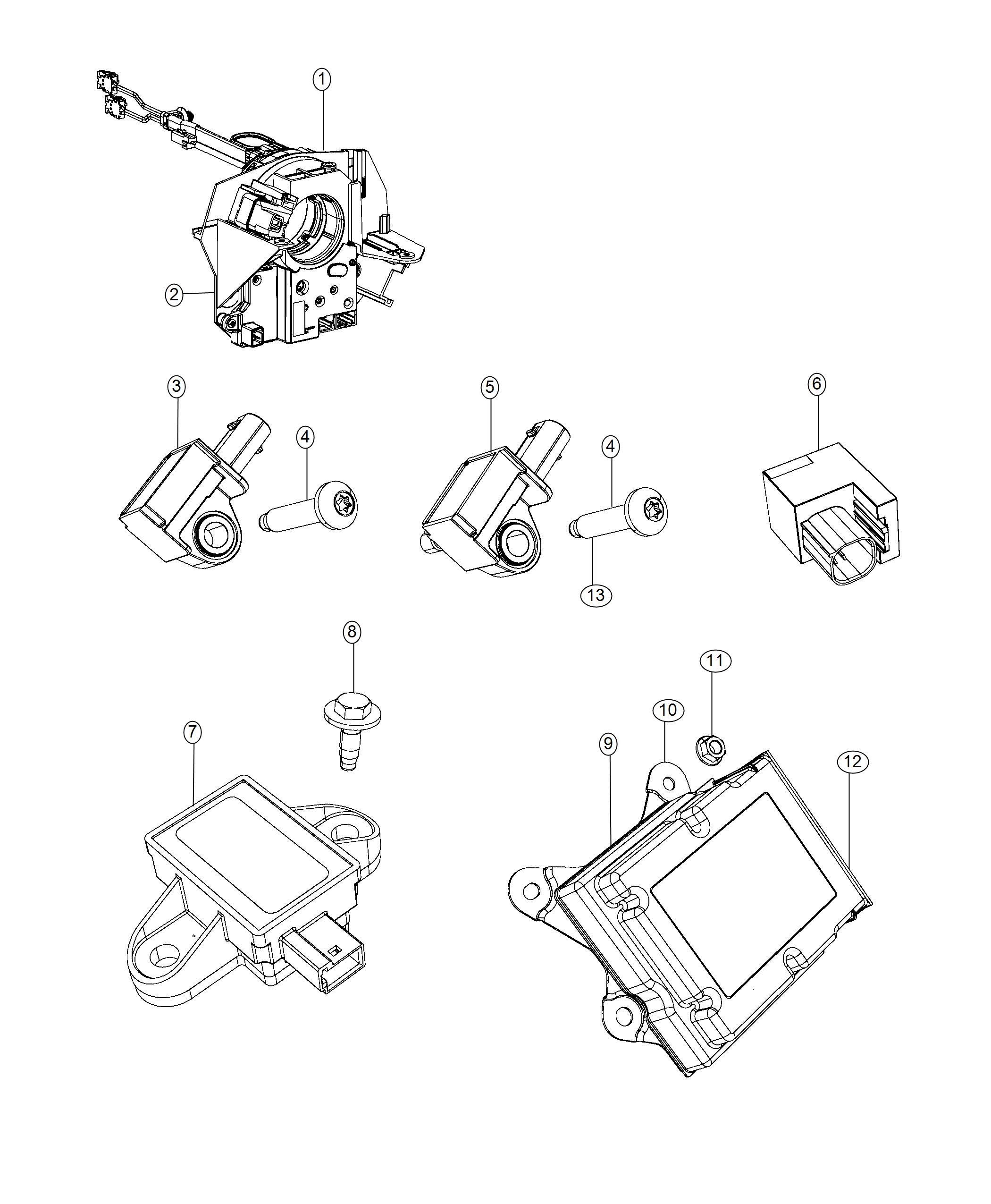 Diagram Air Bag Module, Impact Sensors and Clock Spring. for your 2019 Dodge Grand Caravan   