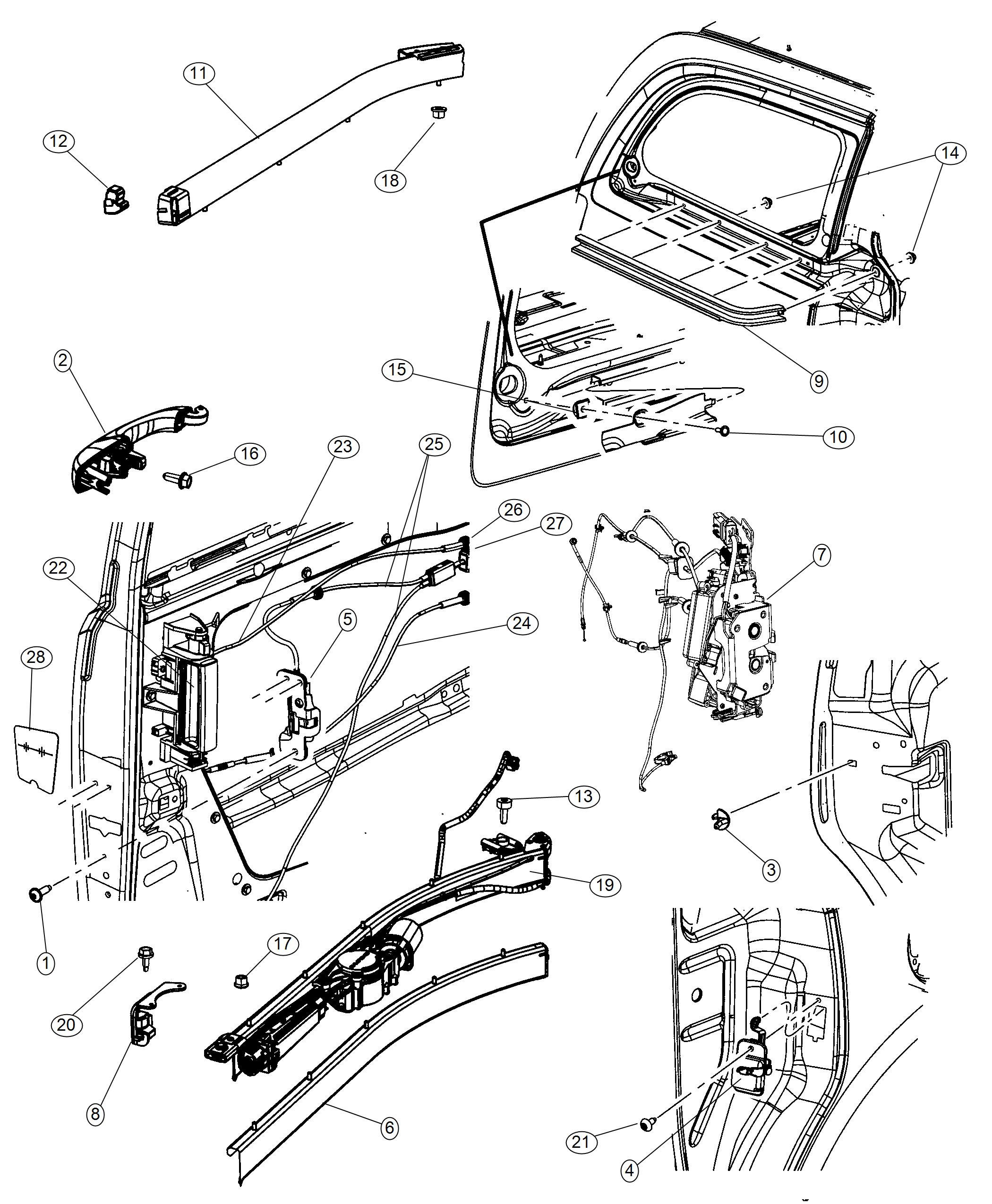 Diagram Sliding Door, Hardware Components. for your Dodge Grand Caravan  