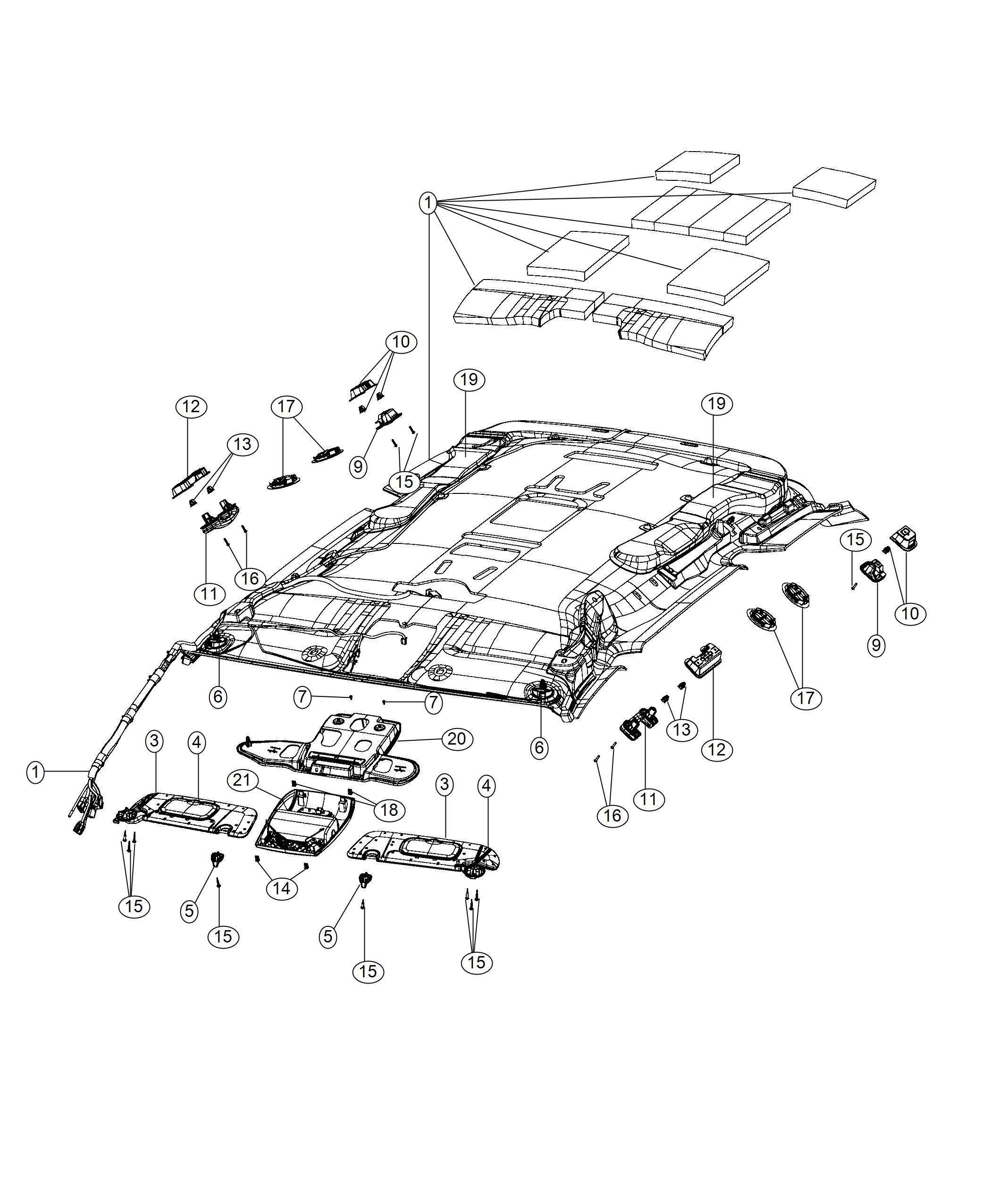 Headliner and Visors. Diagram