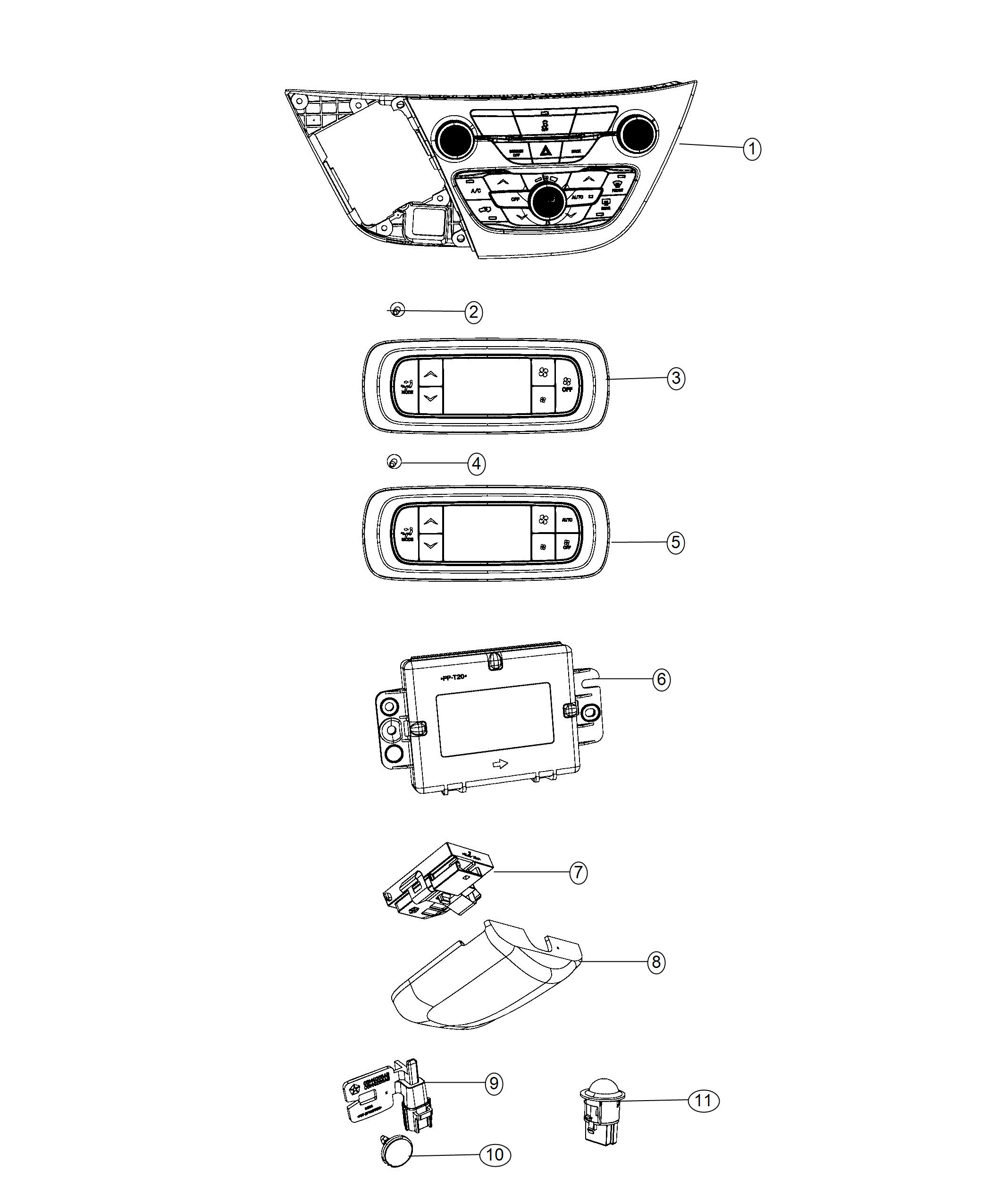 A/C and Heater Controls and Related Parts. Diagram