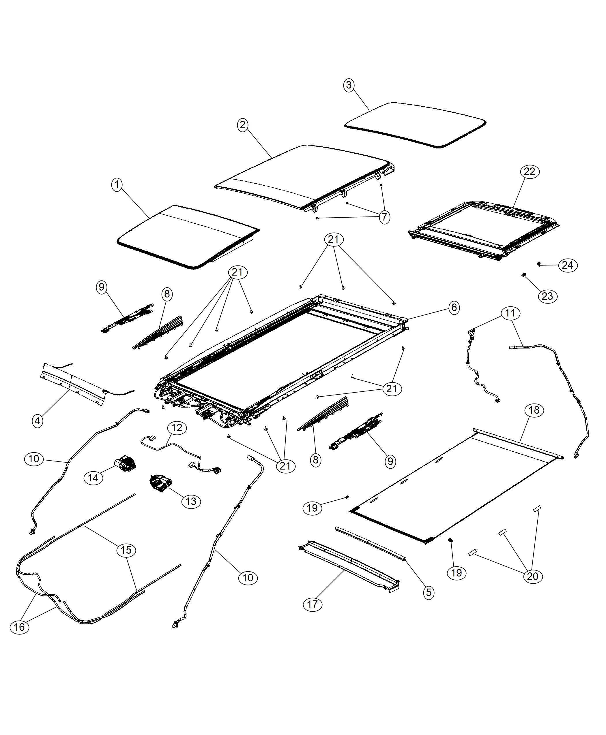 Diagram Sunroof and Component Parts. for your 2002 Chrysler 300  M 