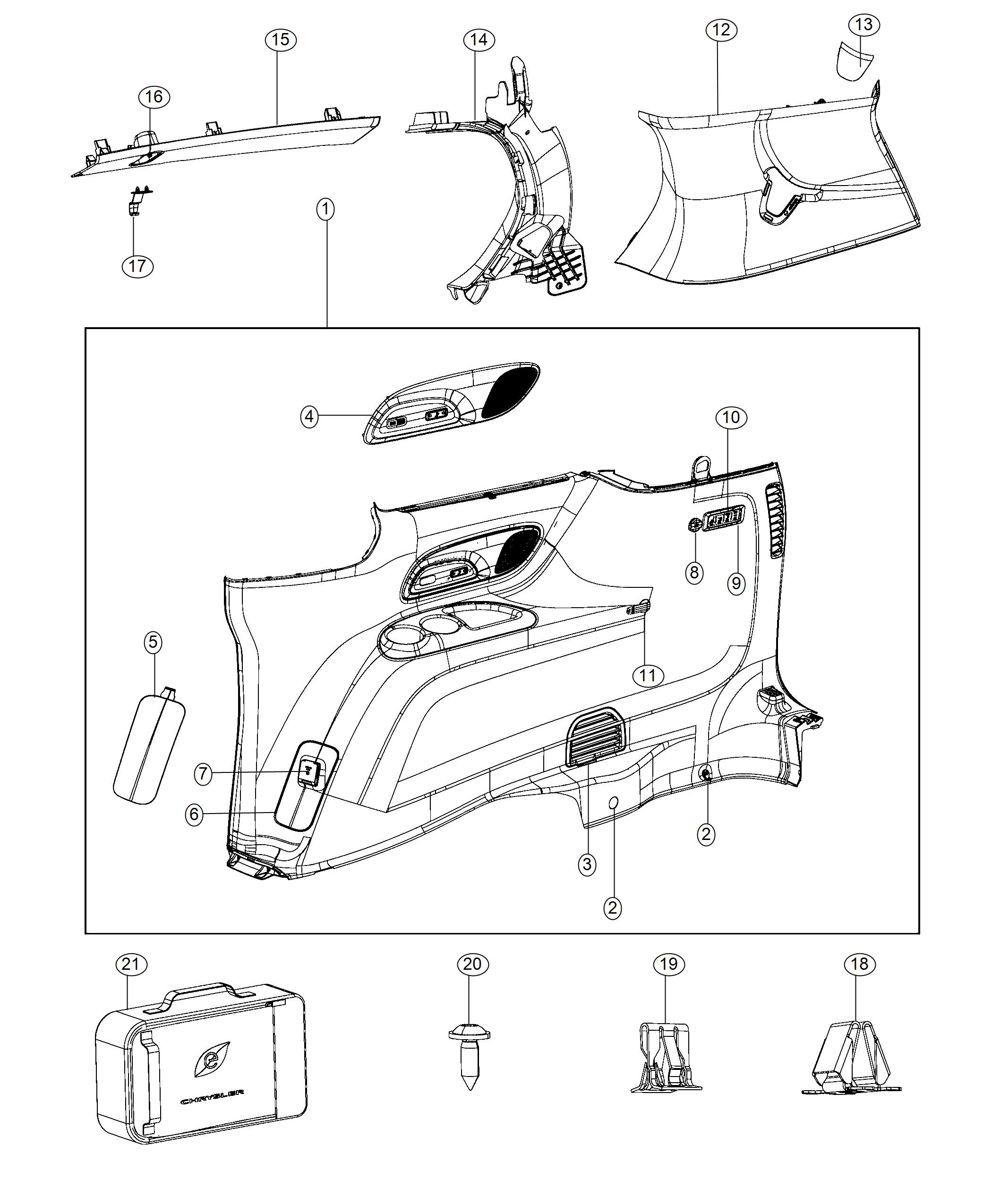 Diagram Right Quarter Trim Panel. for your Chrysler Pacifica  