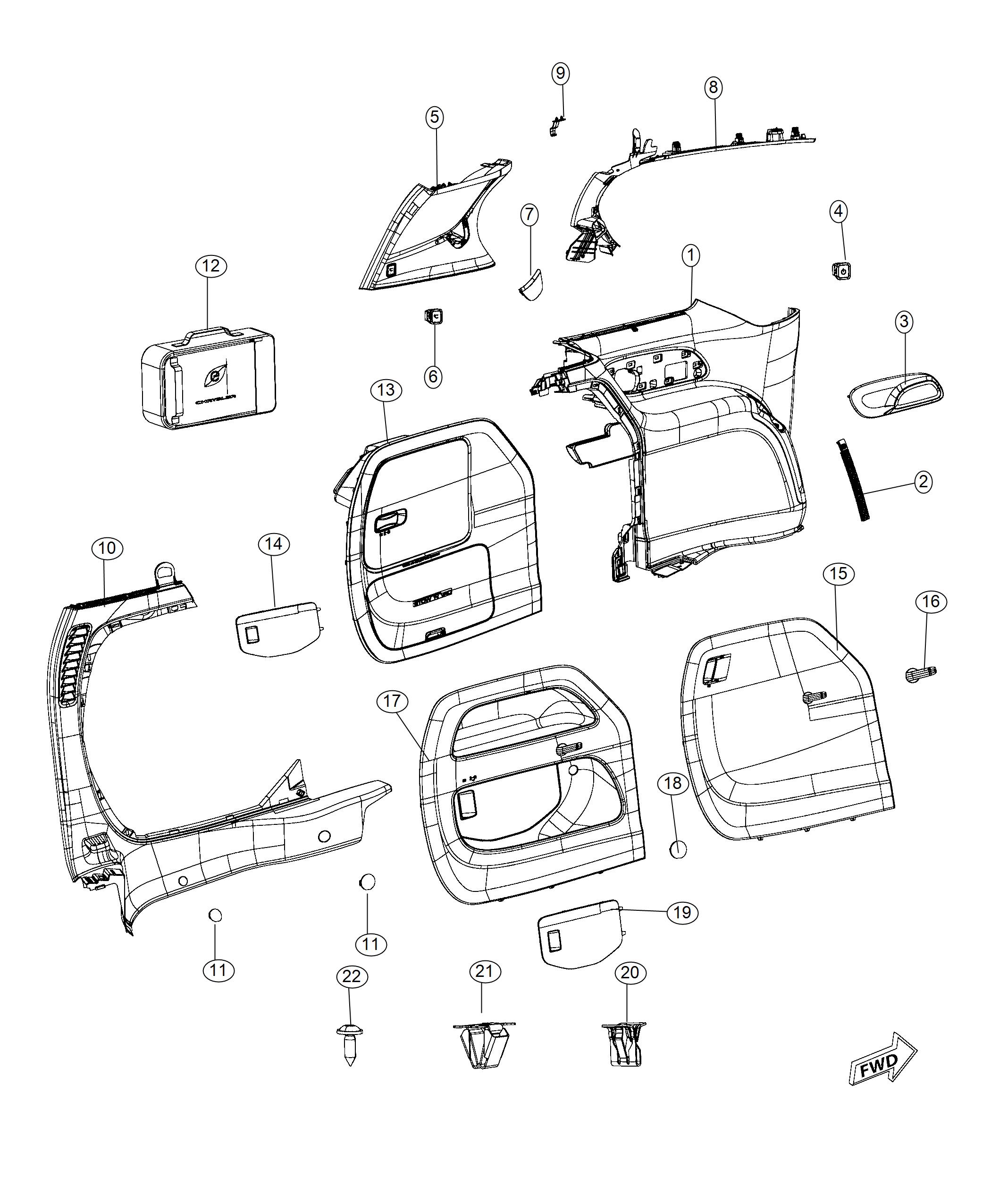 Diagram Left Quarter Trim Panel. for your Chrysler 300 M 