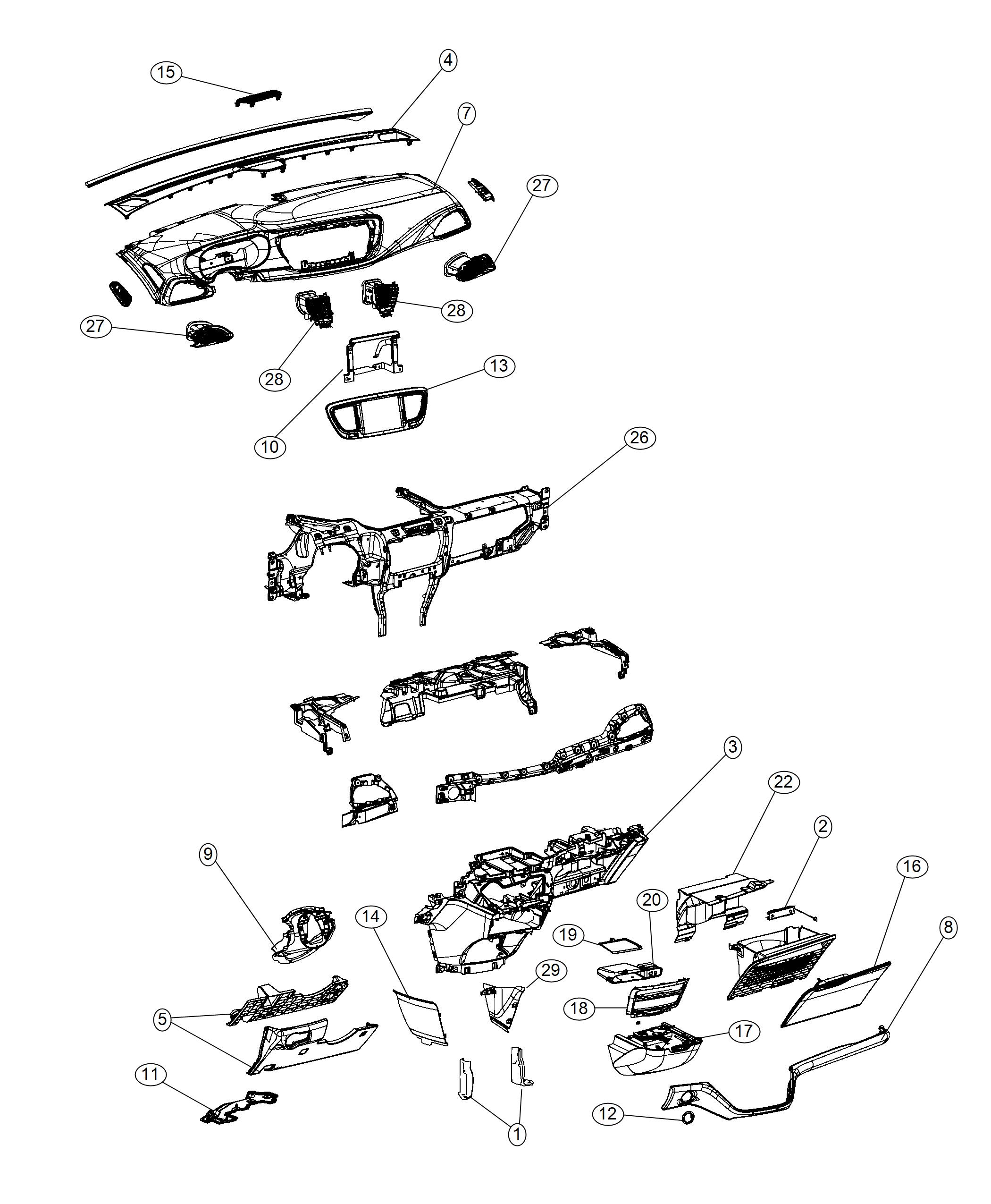 Diagram Instrument Panel Trim. for your 2011 Dodge Durango   