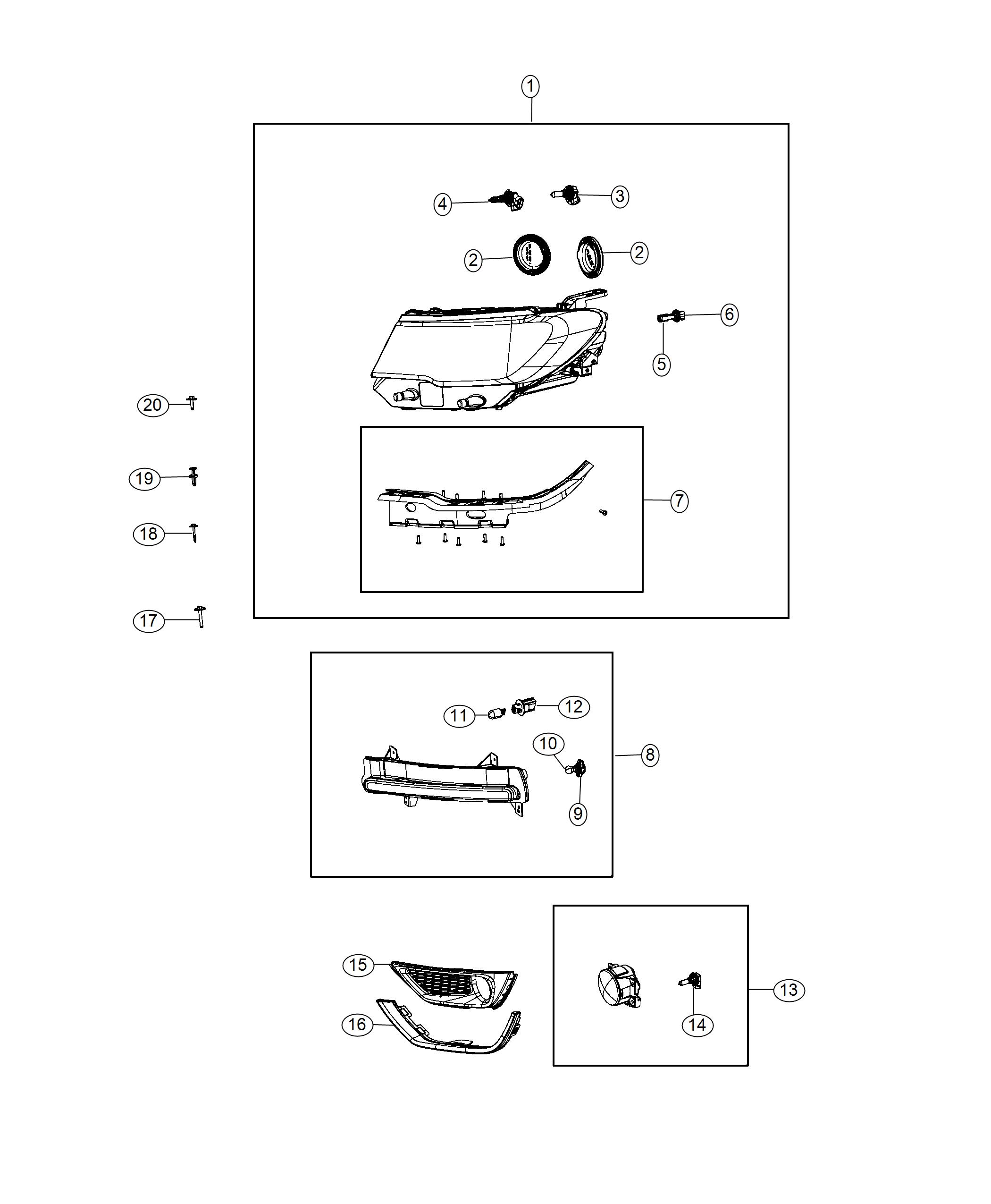 Diagram Lamps, Front. for your 2021 Jeep Cherokee   