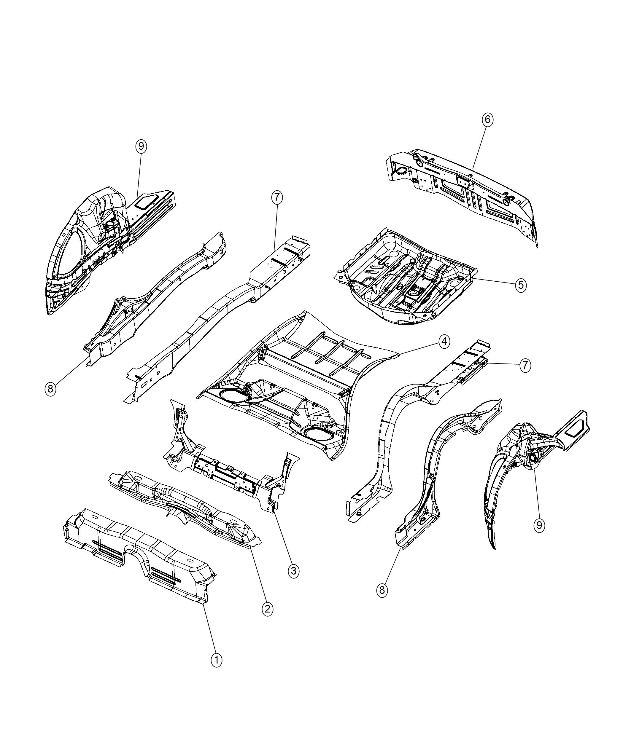 Diagram Rear Floor Pan. for your 2019 Dodge Challenger   