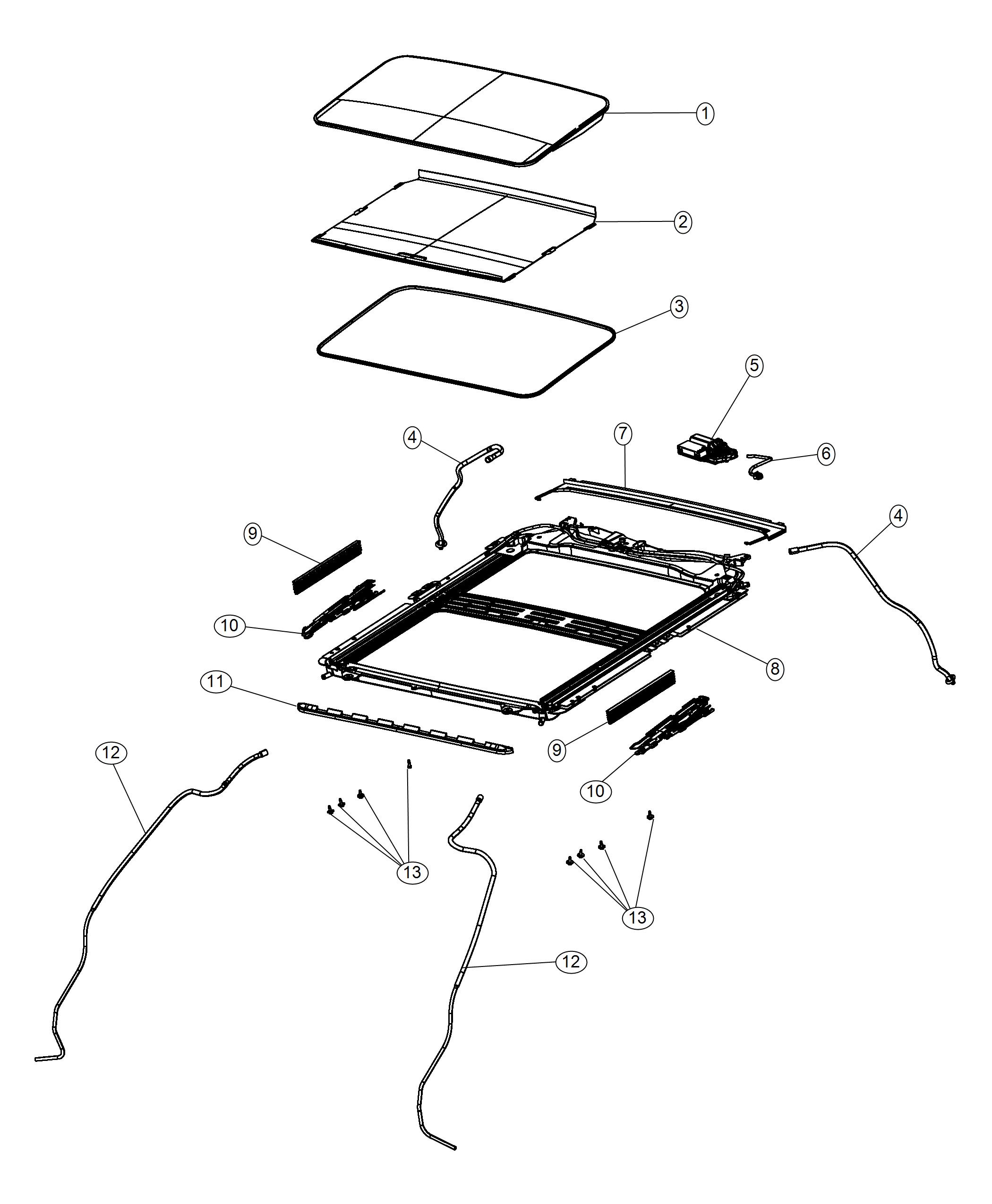 Diagram Sunroof Glass and Components Parts. for your 2000 Chrysler 300  M 