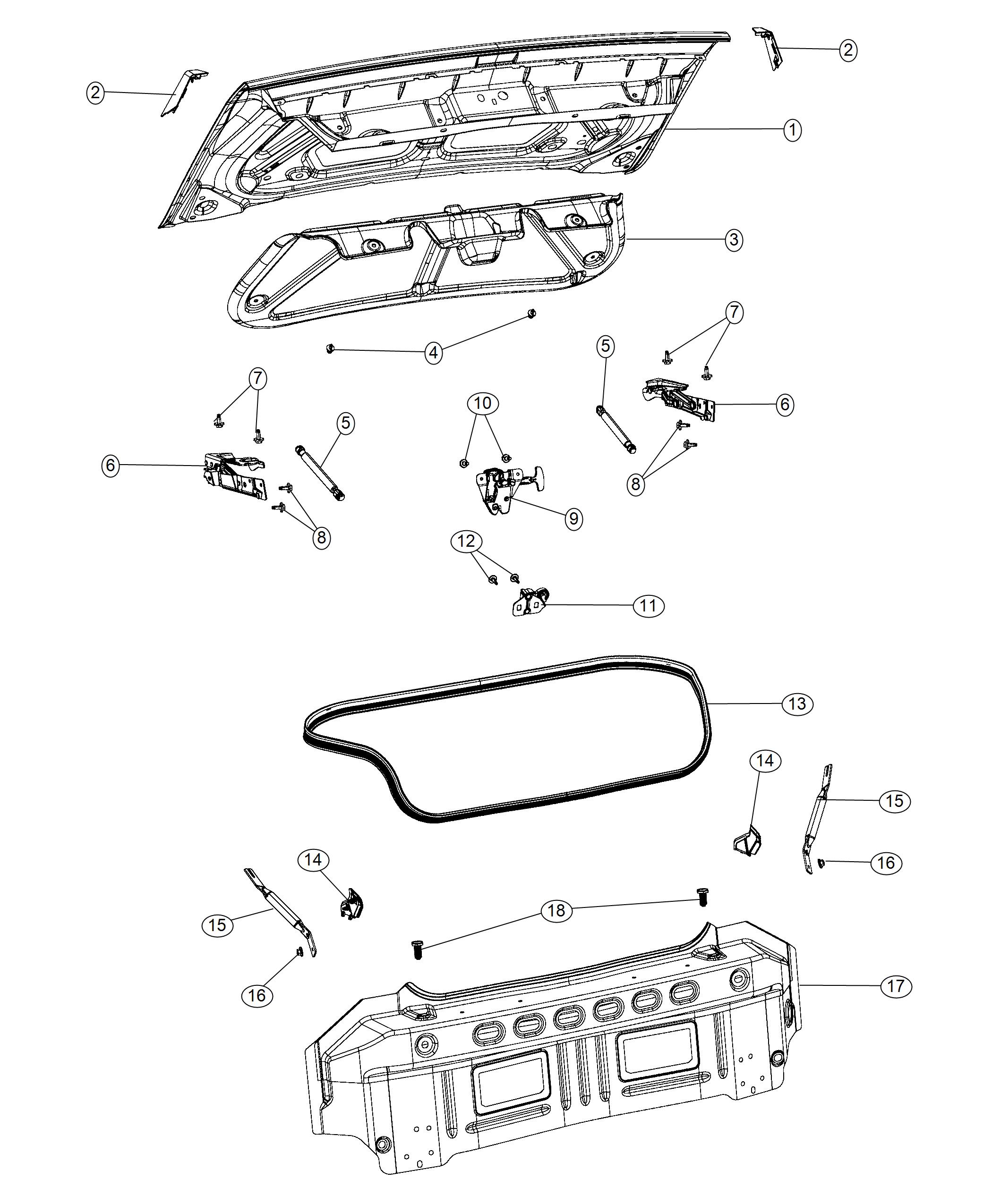 Diagram Deck Lid and Related Parts. for your 2021 Dodge Challenger  Scat Pack 392 Widebody 