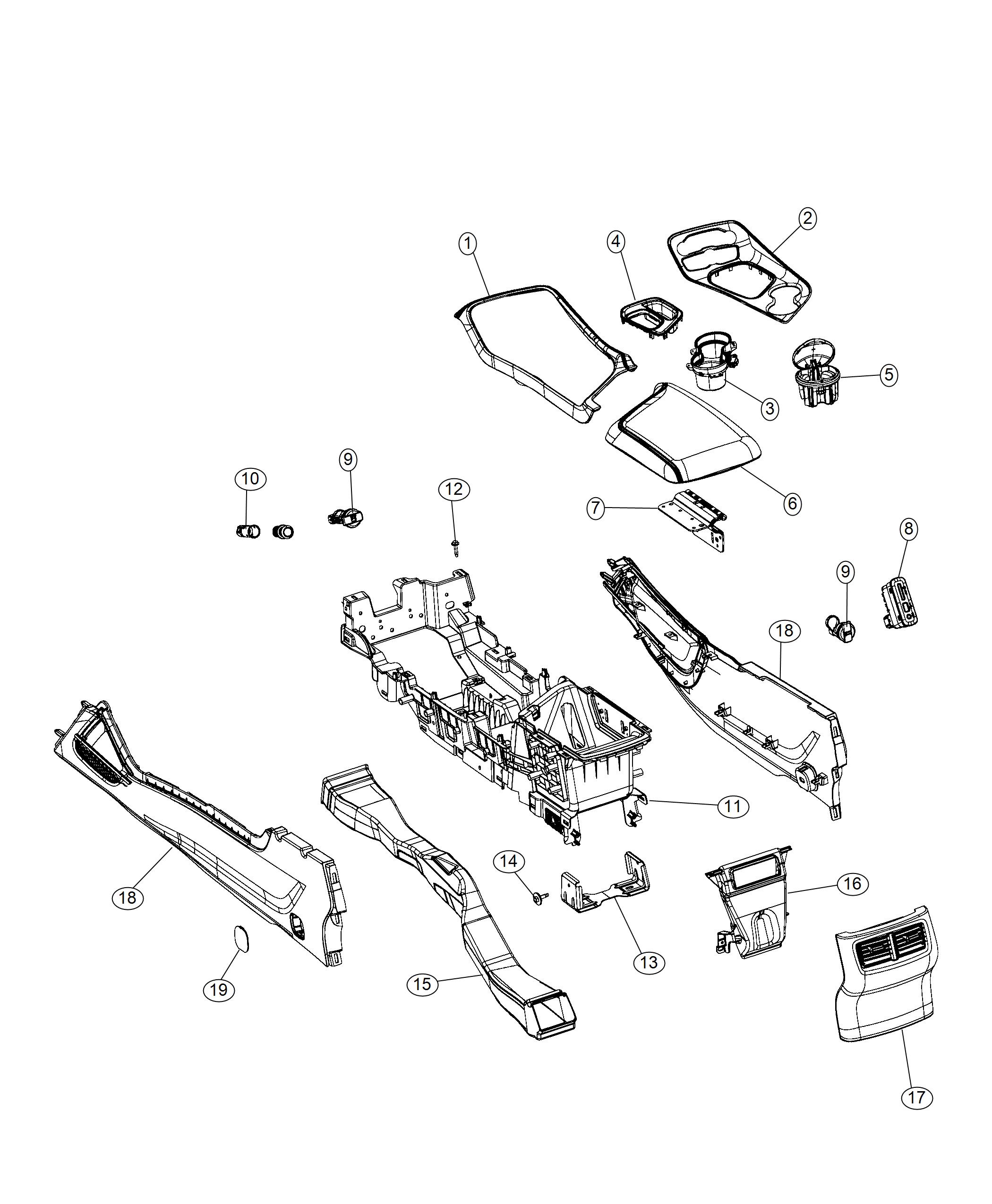 Floor Console Front. Diagram