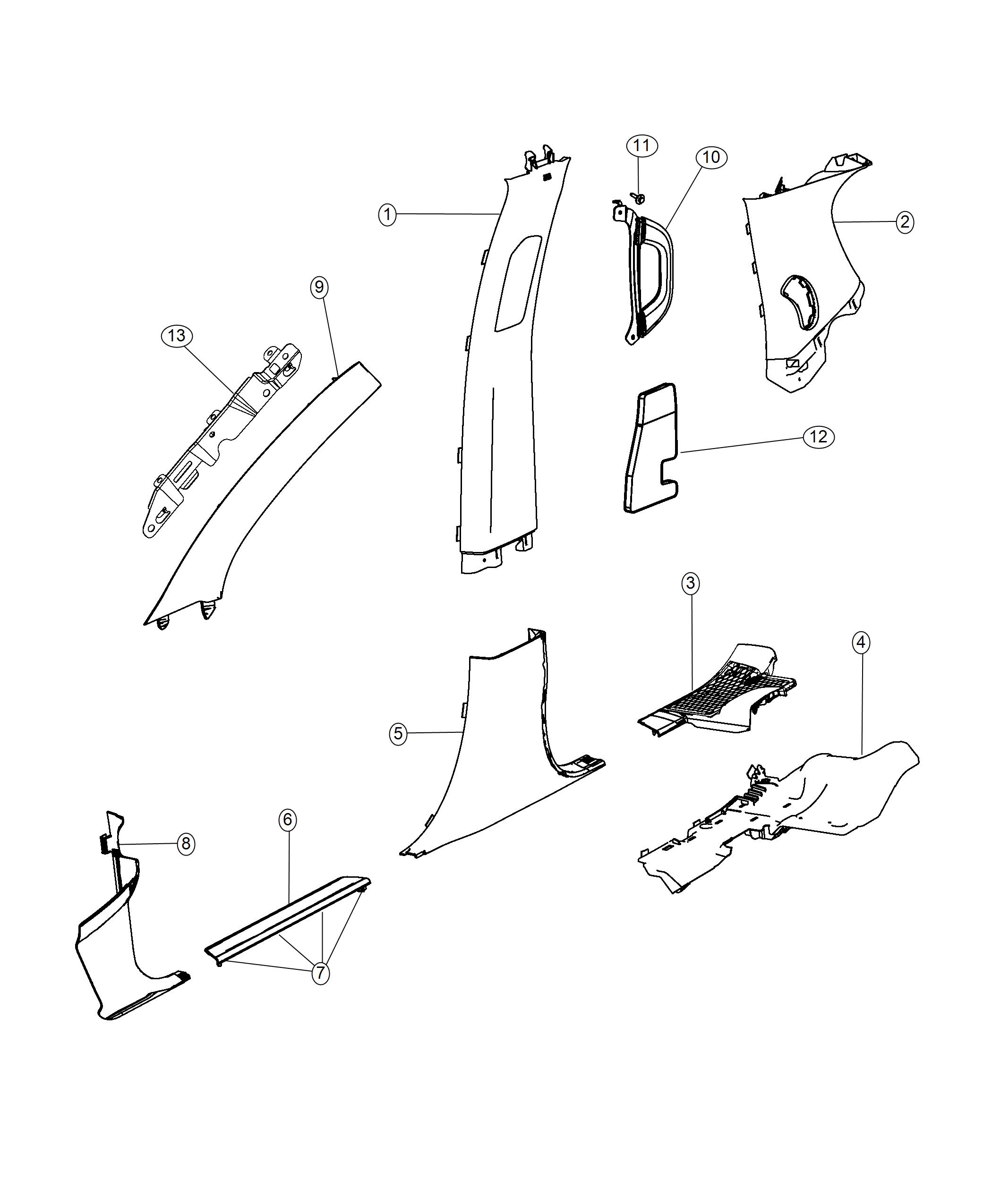 Diagram Interior Moldings and Pillars. for your 2022 Ram 1500   