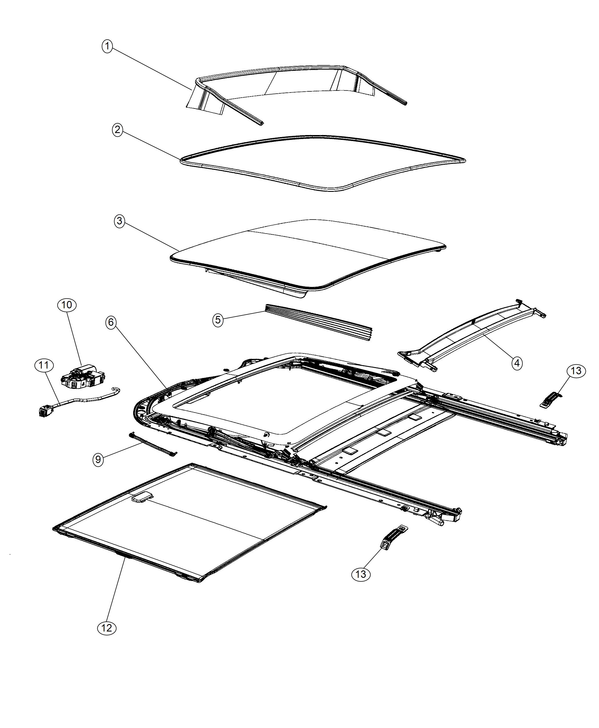 Sunroof Glass and Component Parts. Diagram