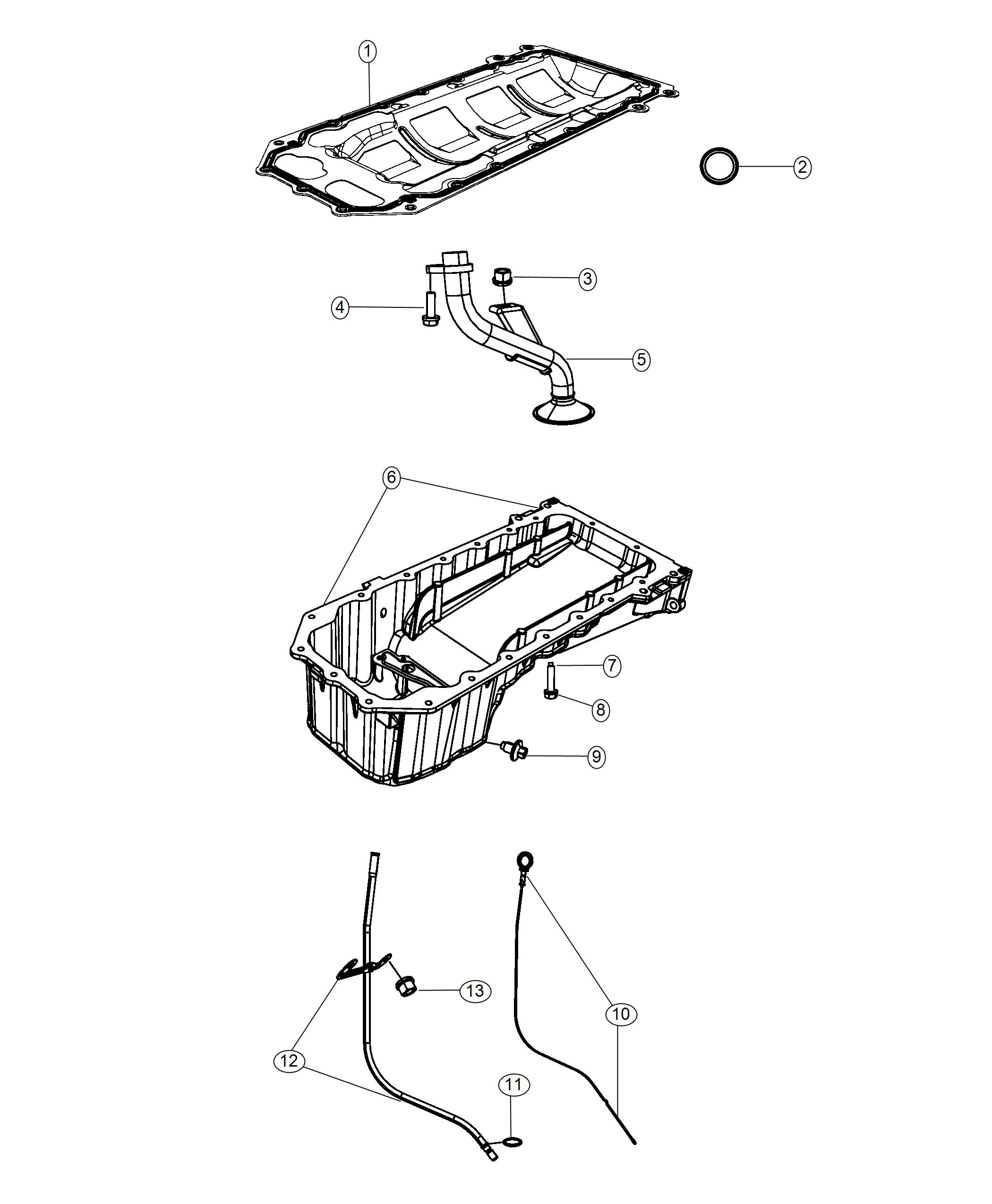 Diagram Engine Oil Pan, Engine Oil Level Indicator And Related Parts 6.2L. for your 1999 Chrysler 300  M 