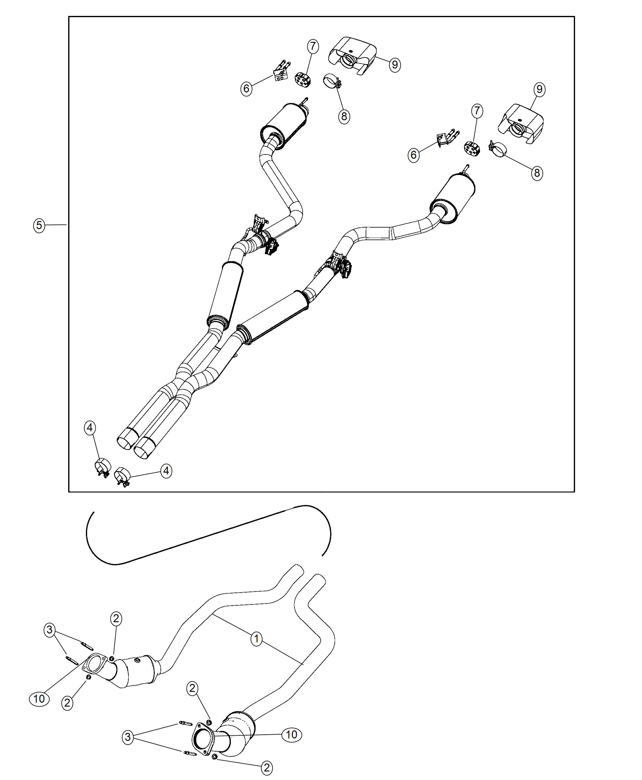 Diagram Exhaust System 6.2L [6.2L Supercharged HEMI V8 SRT Engine], [6.2L V8 Supercharged HO Engine]. for your 1999 Chrysler 300  M 