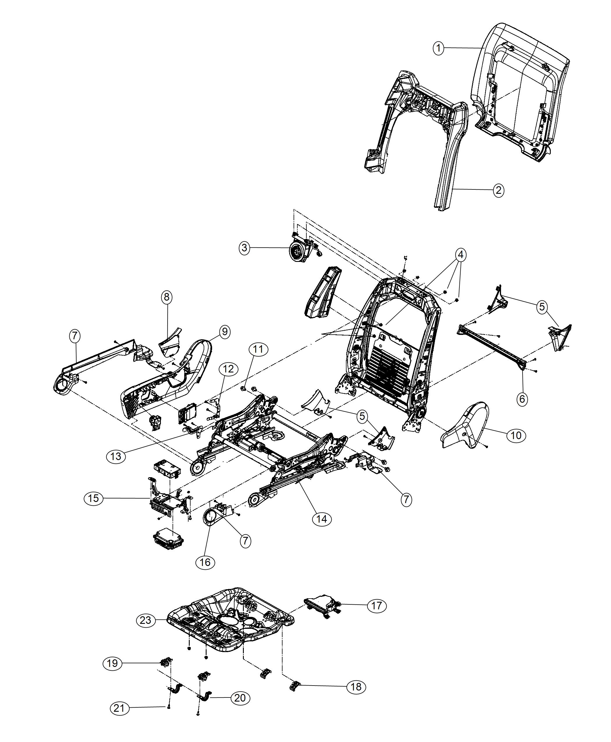 Diagram Adjusters, Recliners and Shields - Passenger Seat - Power. for your Dodge