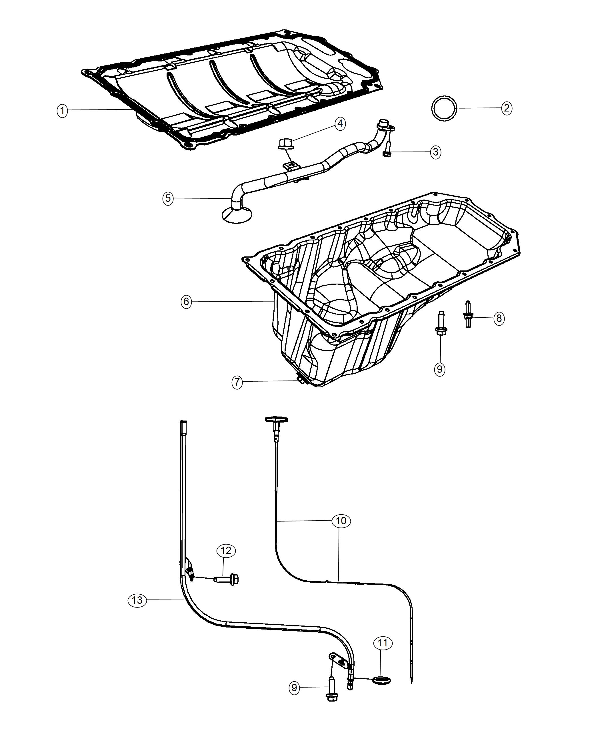 Diagram Engine Oil Pan, Engine Oil Level Indicator And Related Parts 5.7L. for your Chrysler 300  M