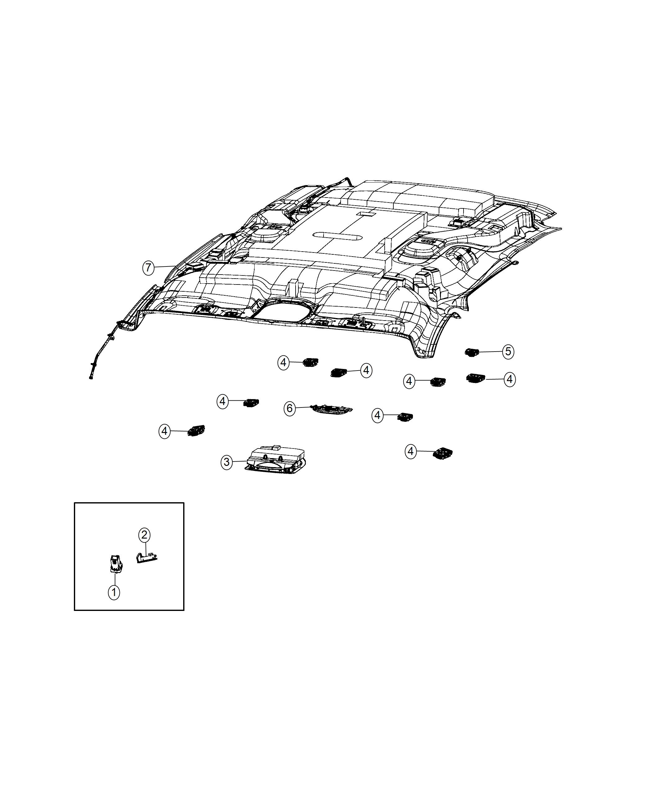 Diagram Lamps, Headliner Interior. for your 2020 Dodge Durango   