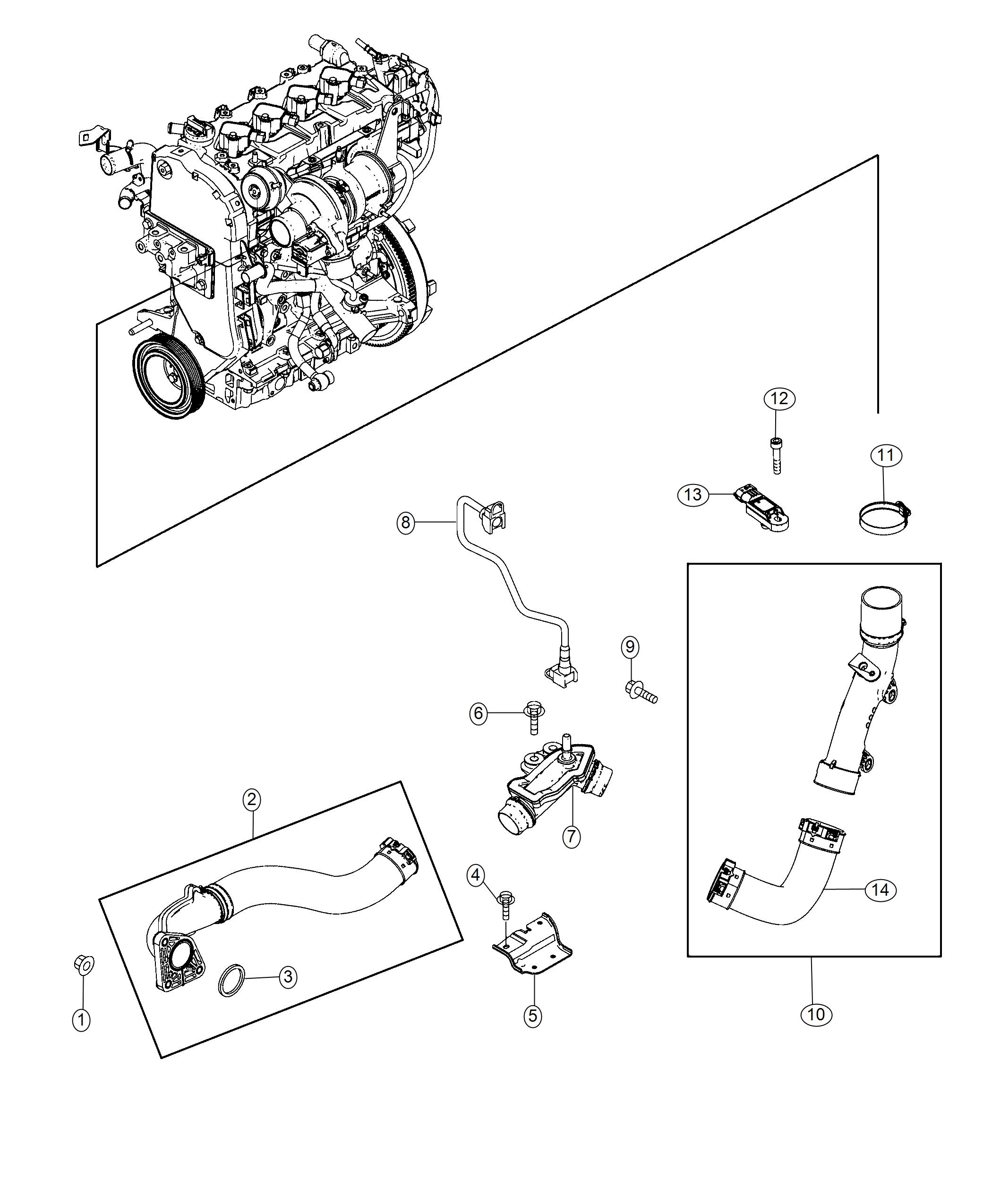 Charge Air Cooler Outlet Ducts And Related Parts. Diagram