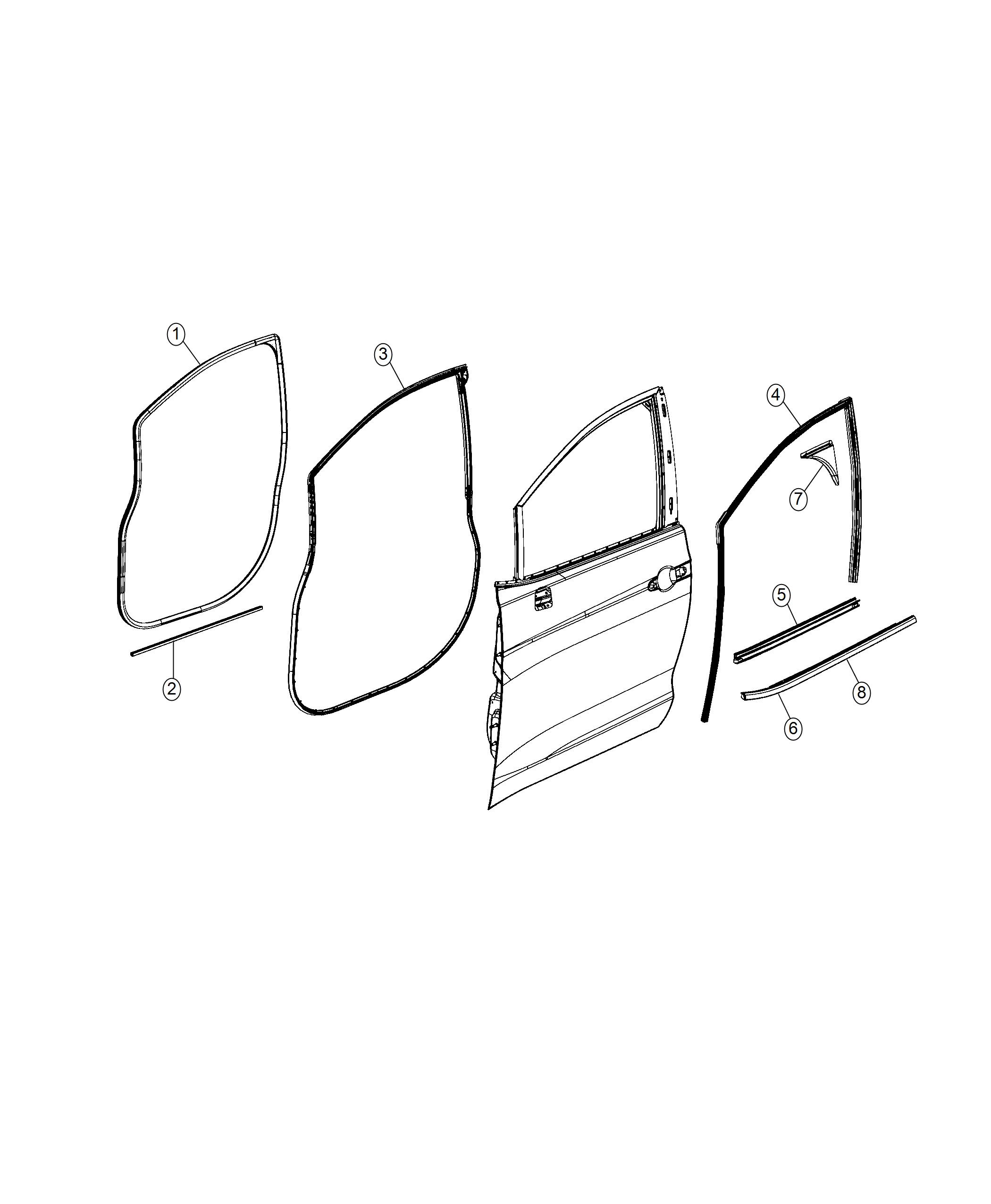 Diagram Weatherstrips, Front Door. for your Chrysler