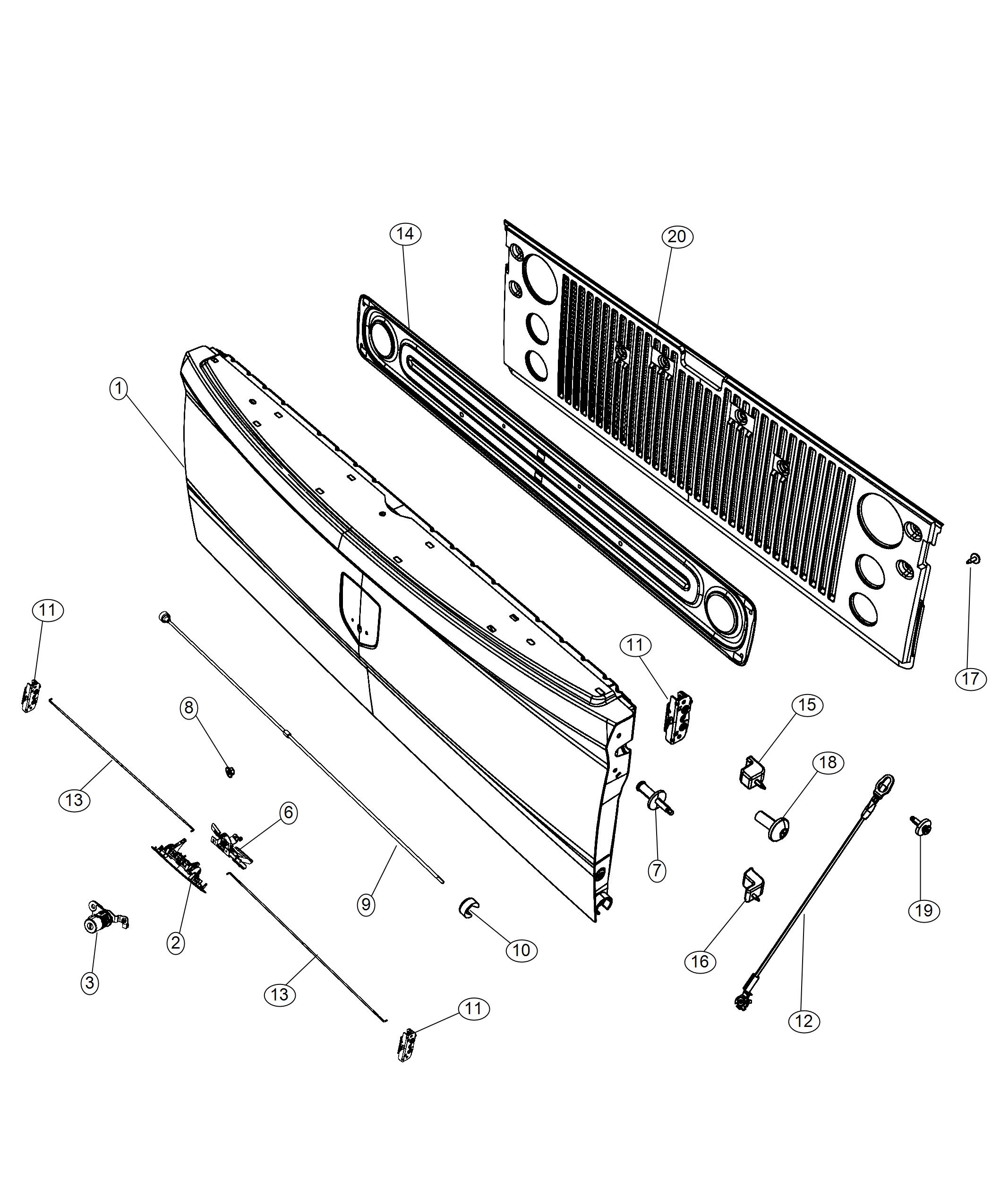 Diagram Tailgate. for your 2018 Ram 2500 6.7L Turbo I6 Diesel A/T ST REG CAB 8 FT BOX 