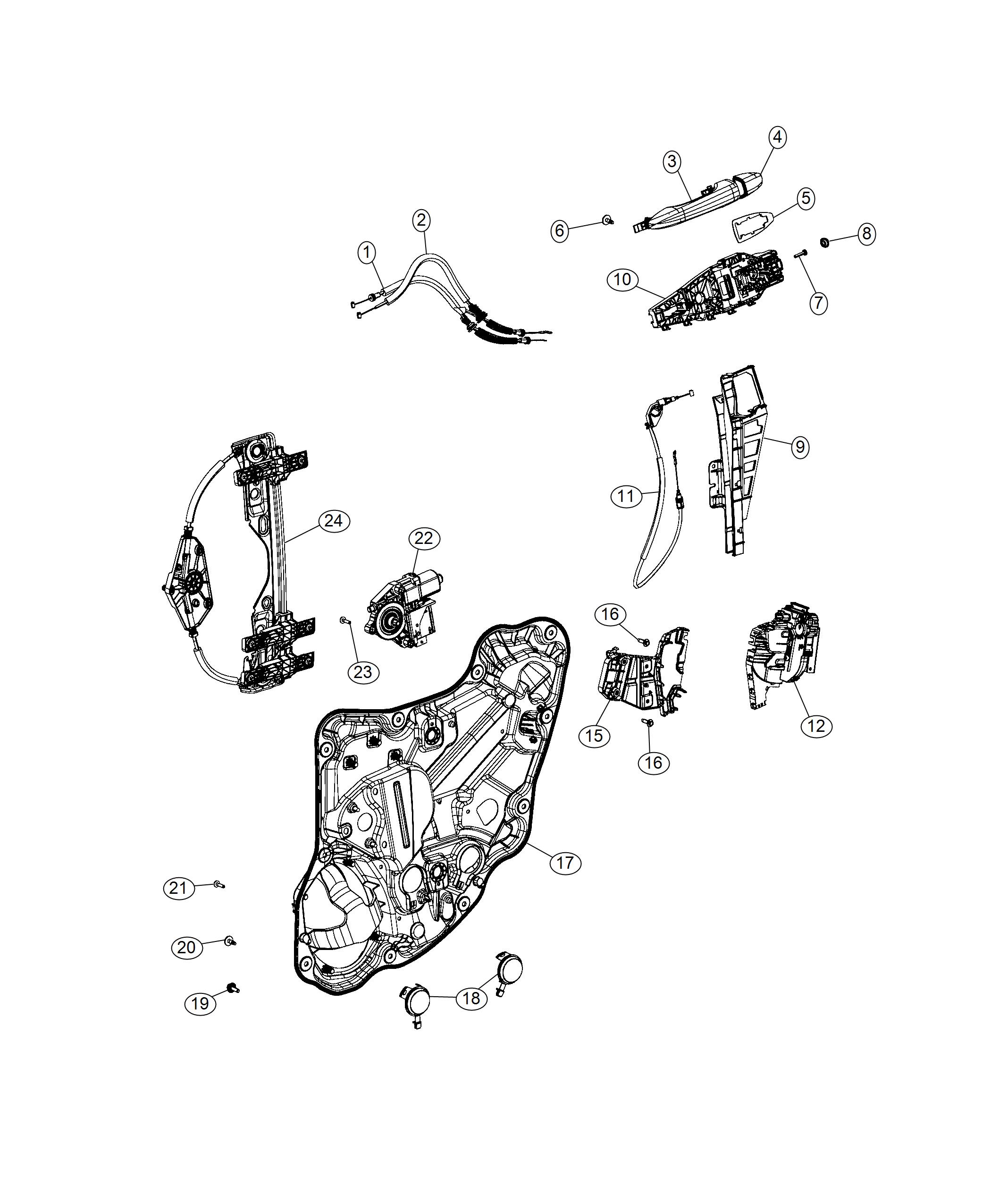 Diagram Rear Door, Hardware and Components. for your 2018 Jeep Wrangler   