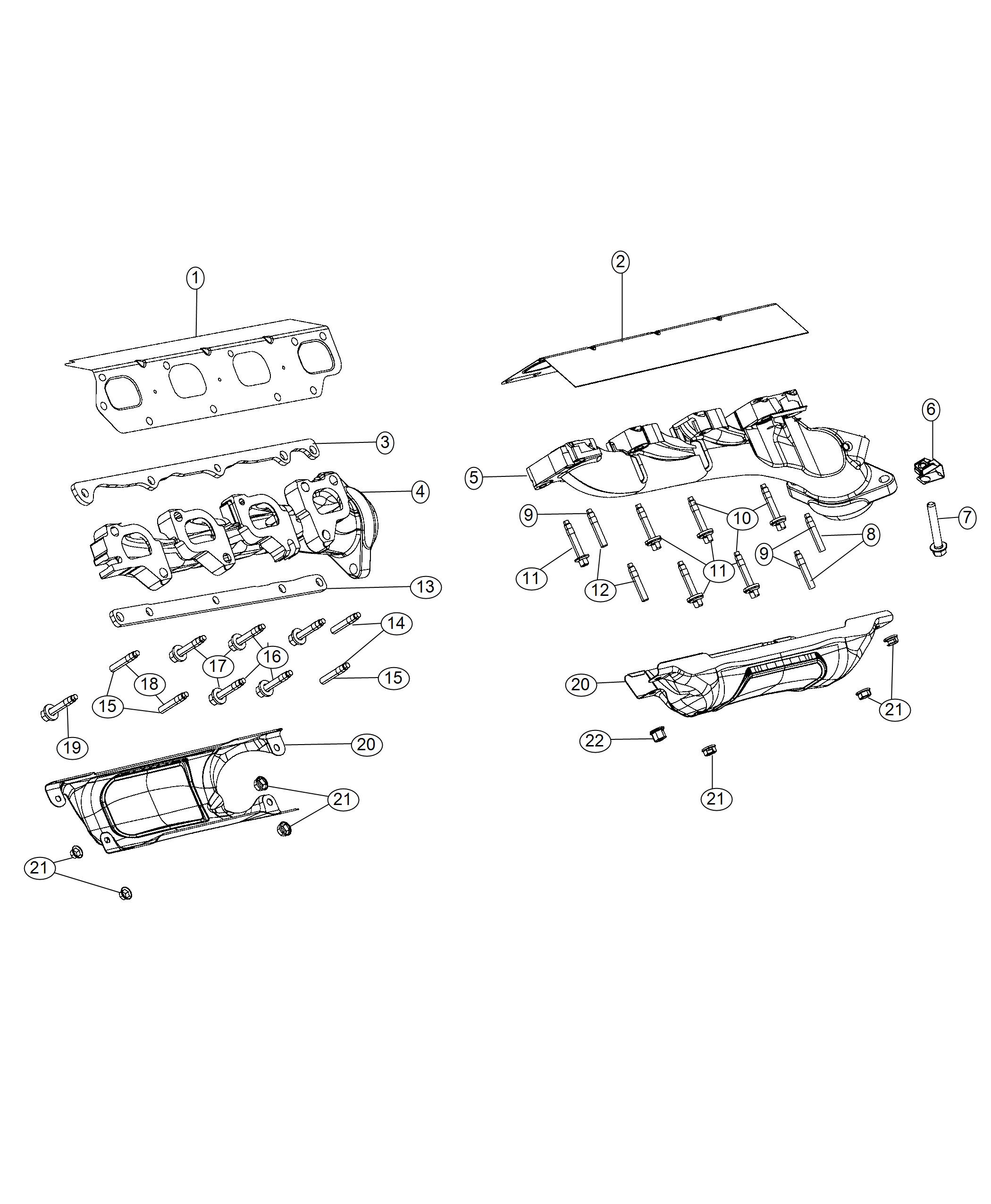 Diagram Exhaust Manifolds And Heat Shields 5.7L. for your Ram 1500  