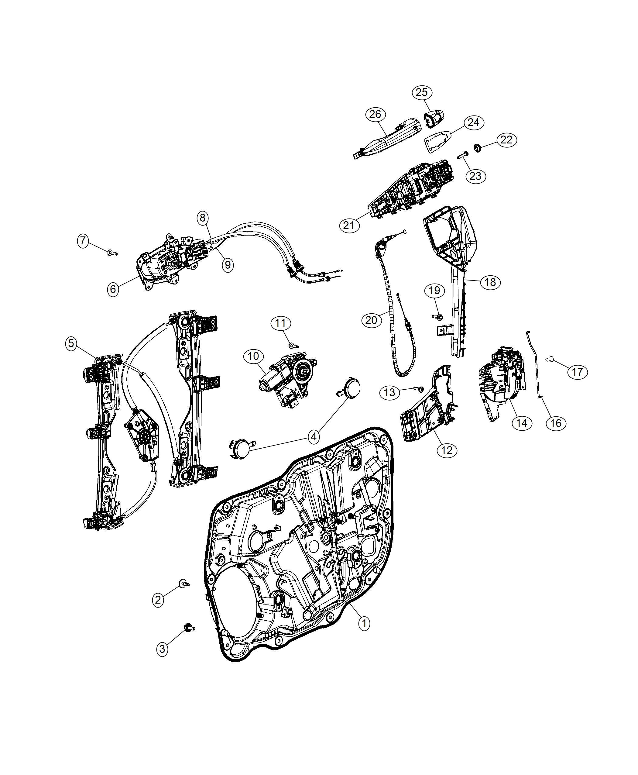 Diagram Front Door, Hardware and Components. for your 2006 Jeep Wrangler   