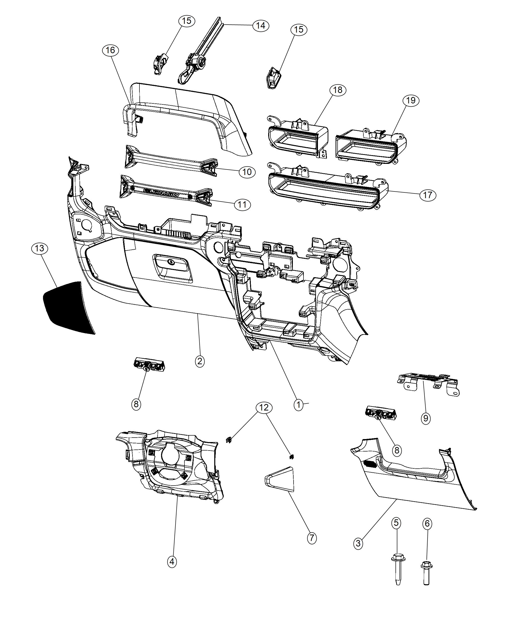 Diagram Instrument Panel Lower - RHD. for your 2015 Jeep Wrangler   