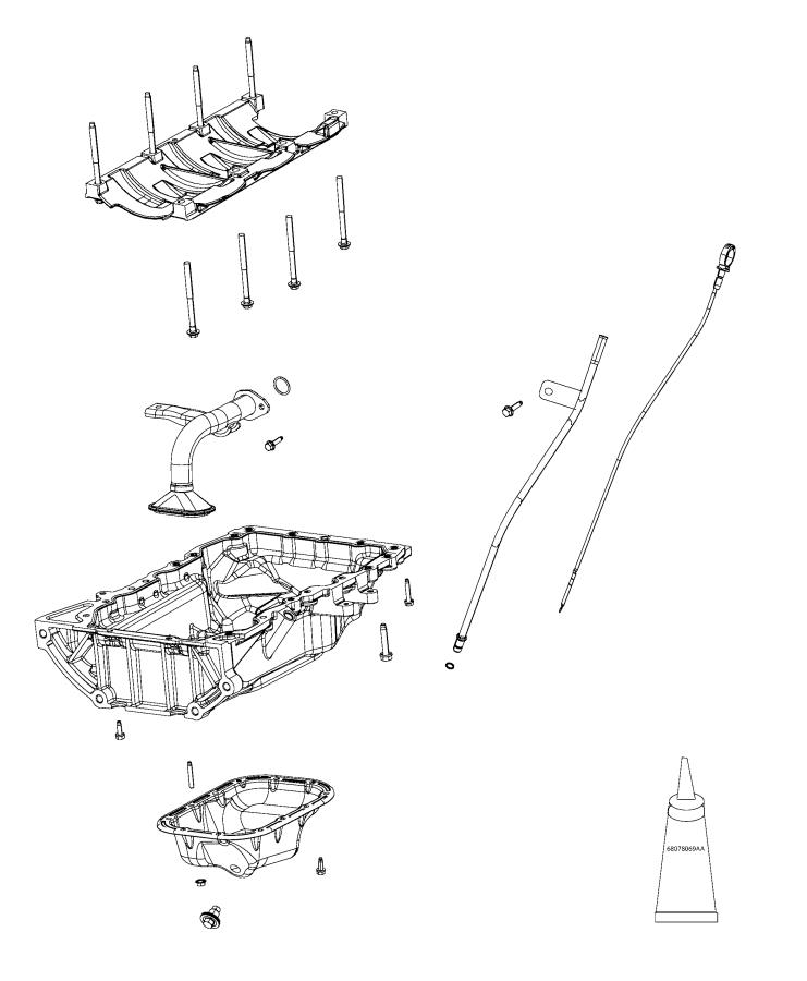 Diagram Engine Oil Pan, Engine Oil Level Indicator And Related Parts 3.6L. for your 2001 Chrysler 300  M 