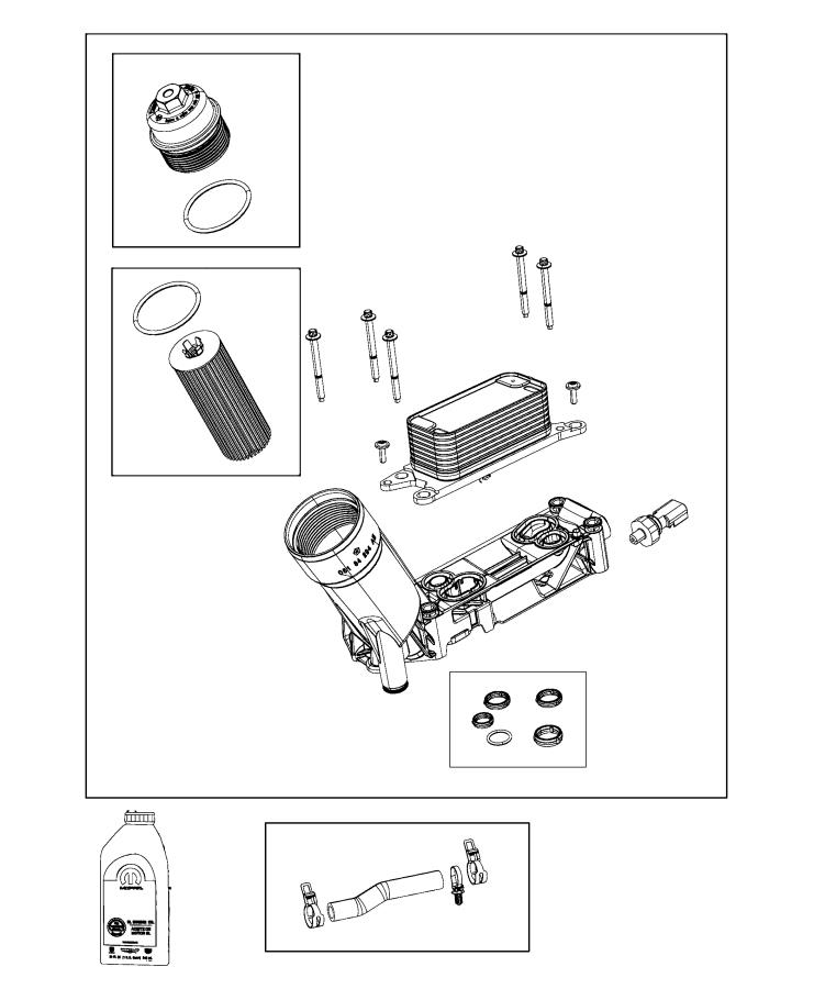 Diagram Engine Oil, Engine Oil Filter, Adapter/Cooler 3.6L. for your Jeep Wrangler  