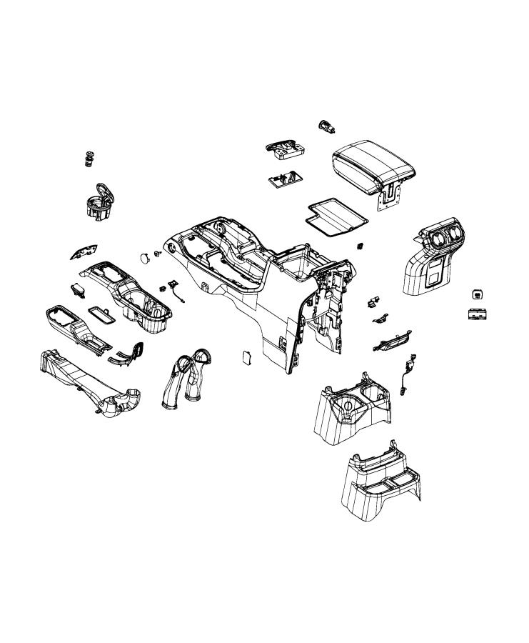 Diagram Floor Console. for your 2019 Jeep Wrangler Unlimited Sport 3.6L V6 A/T 4WD 