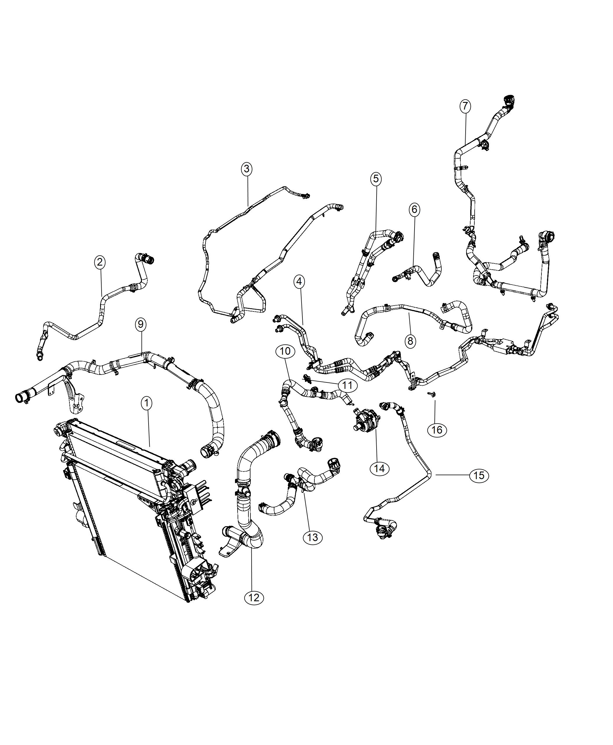 Diagram Radiator Hoses And Related Parts. for your 2001 Jeep Grand Cherokee   