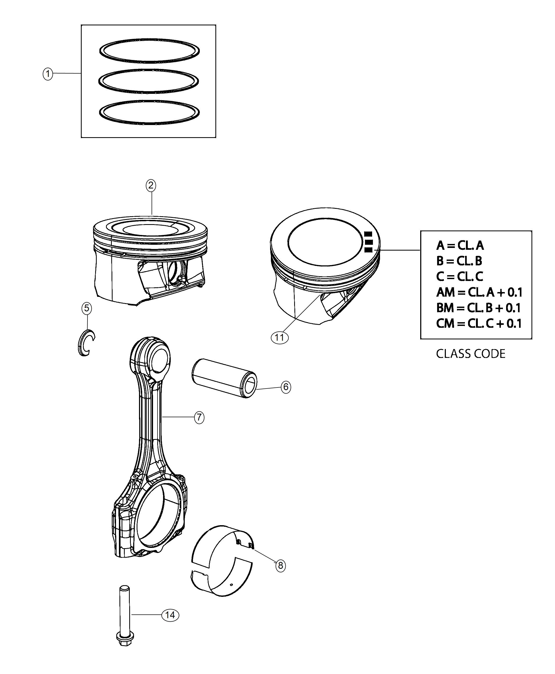 Diagram Pistons, Piston Rings, Connecting Rods And Connecting Rod Bearings 1.3L Turbocharged. for your 2004 Chrysler 300  M 