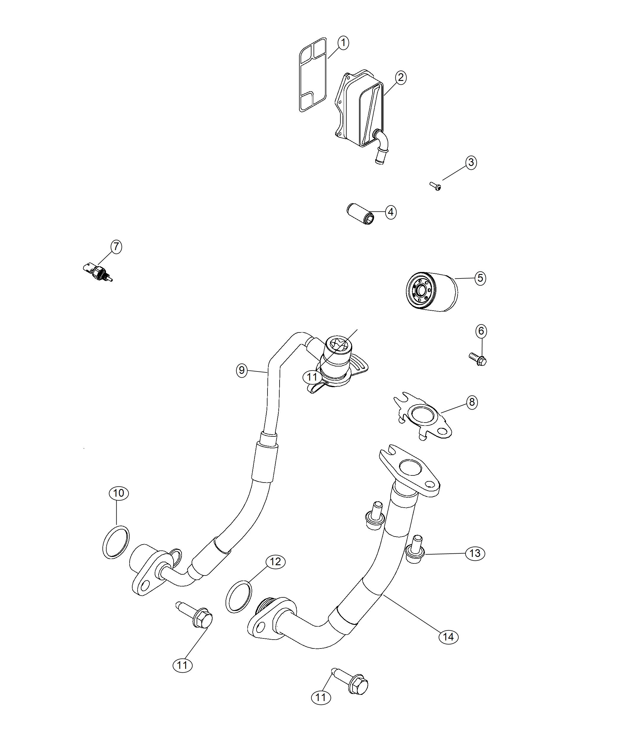 Diagram Engine Oil Filter And Housing/Cooler 1.3L Turbocharged. for your 2023 Fiat 500X   