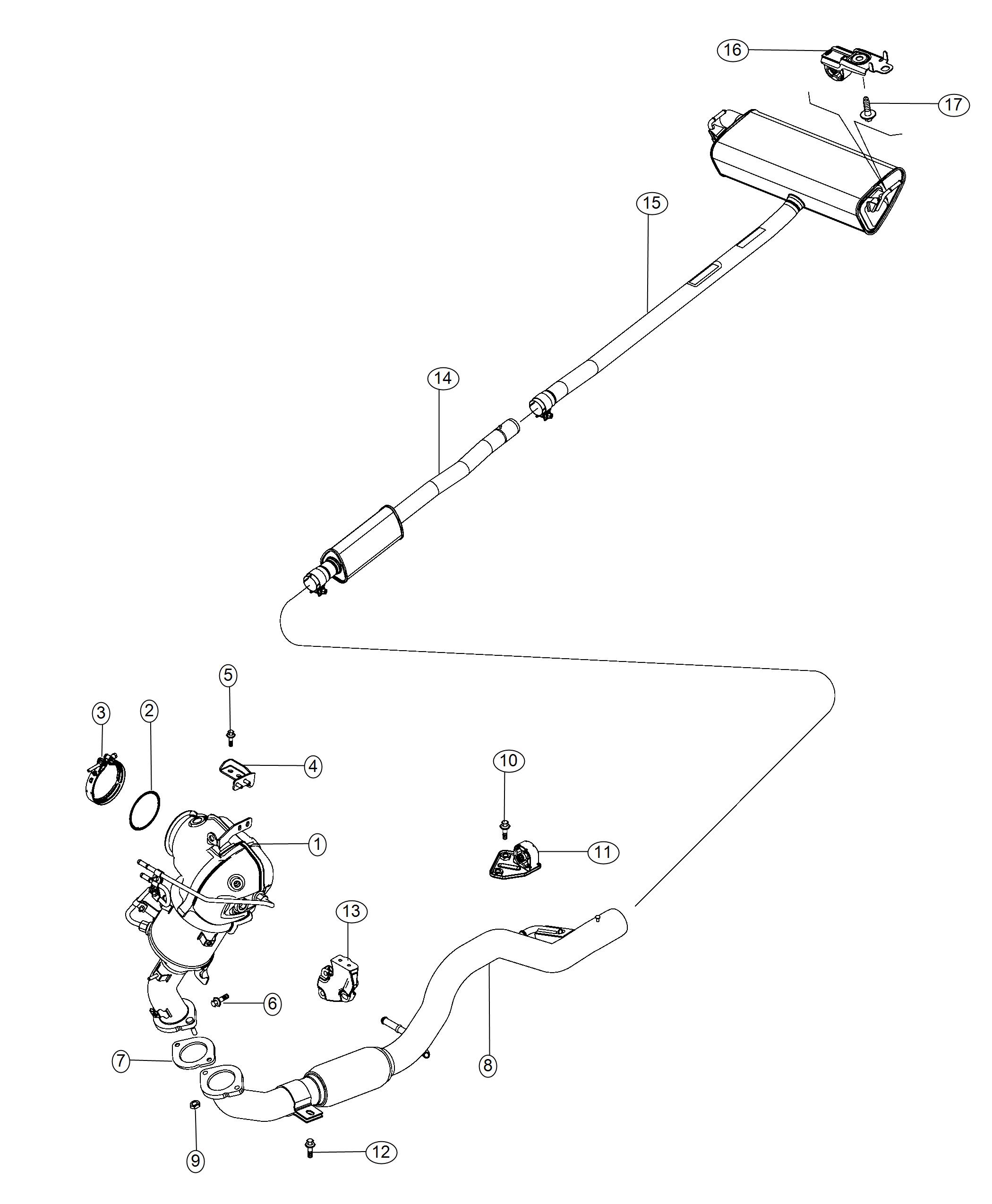 Diagram Exhaust System, 1.3L. for your Fiat 500X  