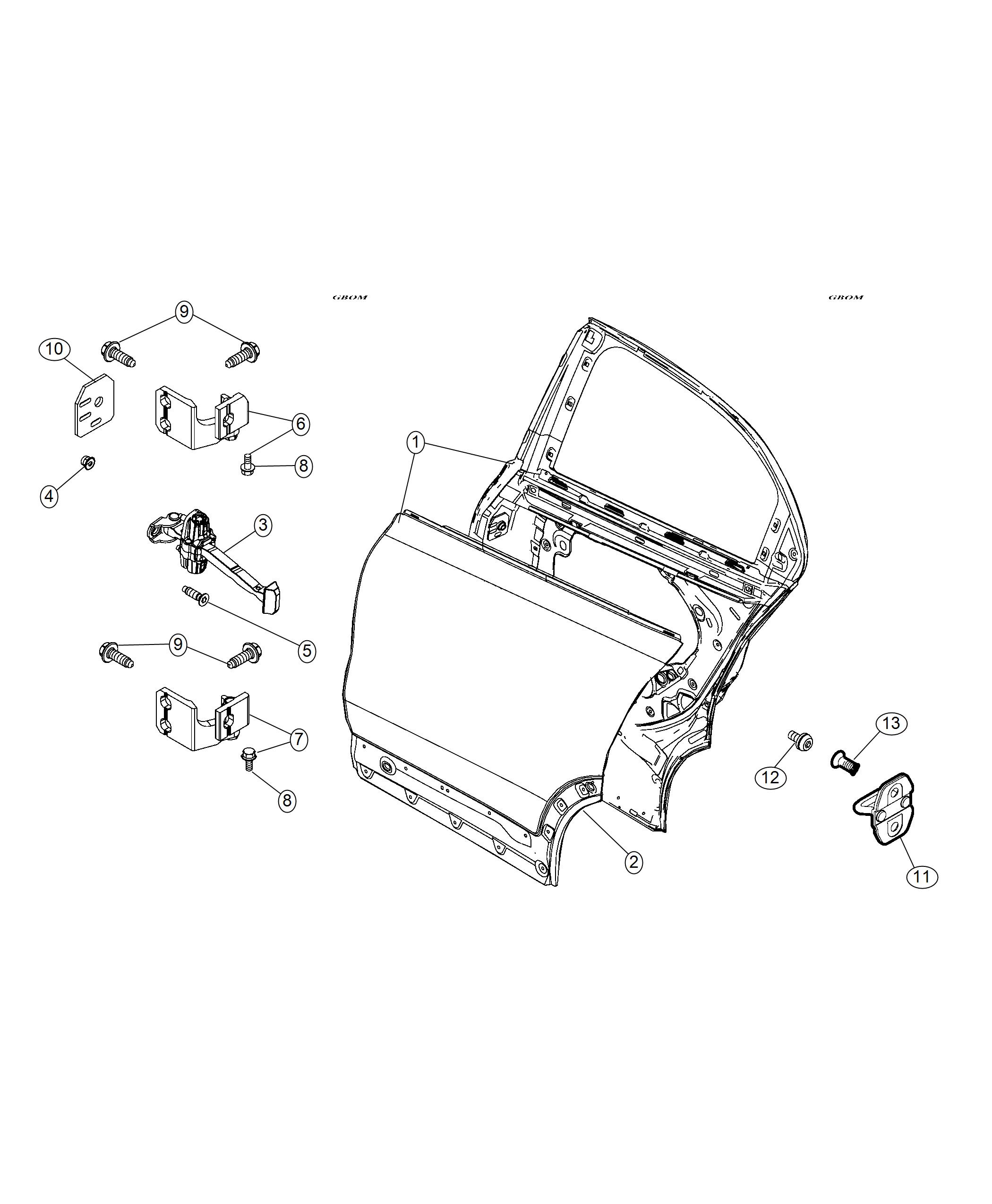 Rear Door, Shell And Hinges. Diagram