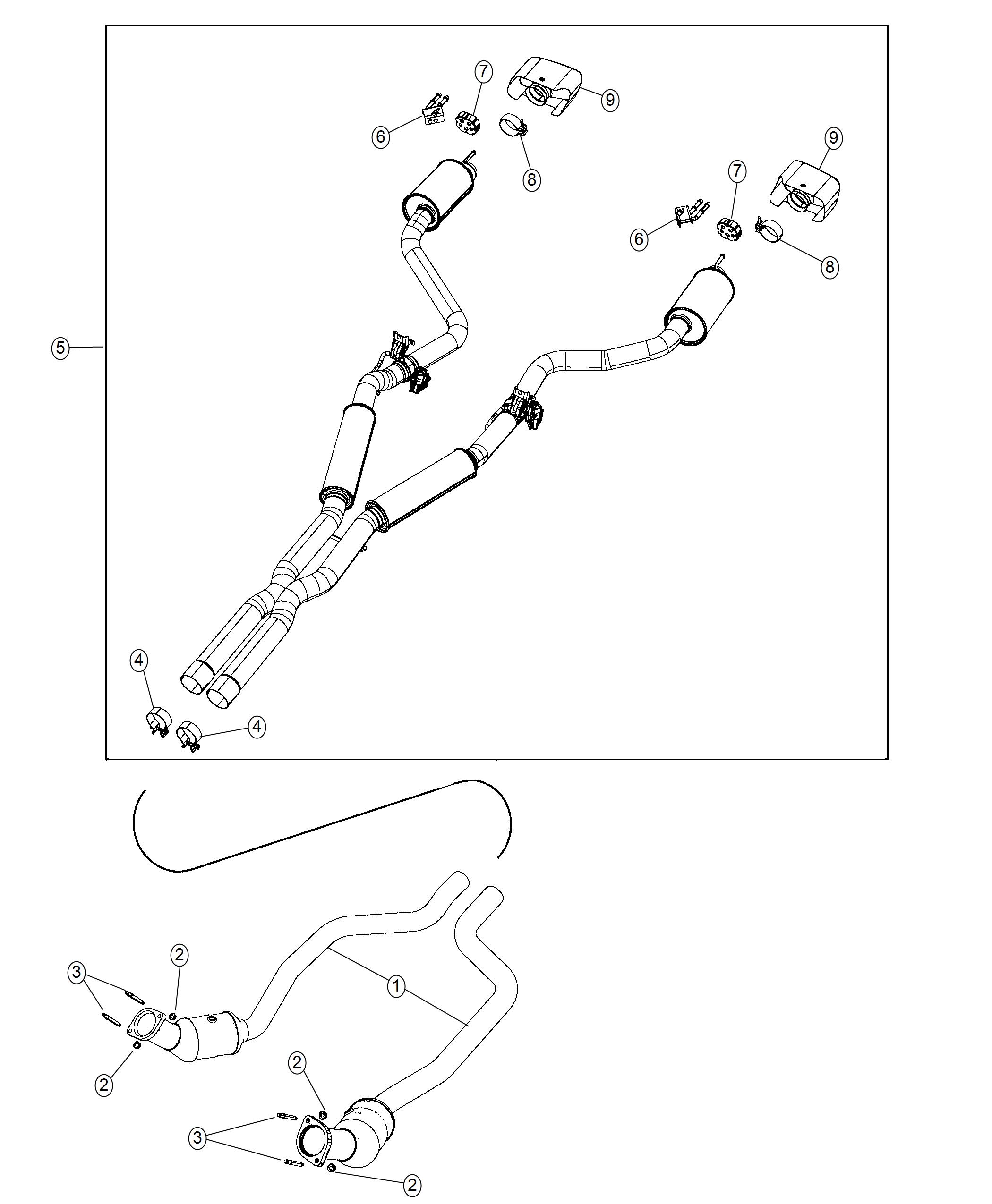 Exhaust System 5.7L [5.7L V8 HEMI VVT Engine], [5.7L V8 HEMI MDS VVT Engine]. Diagram