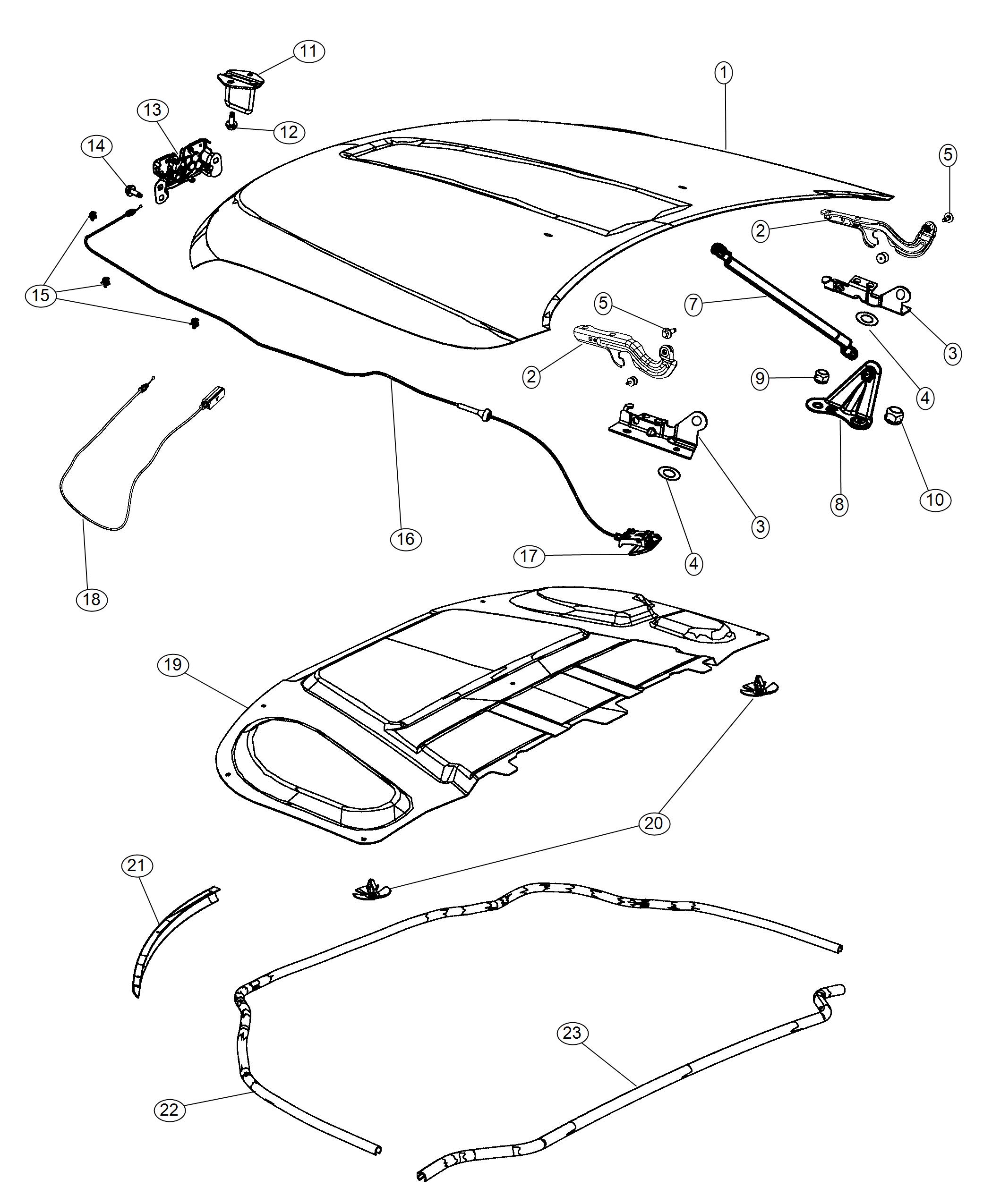 Diagram Hood And Related Parts. for your Jeep Grand Cherokee  