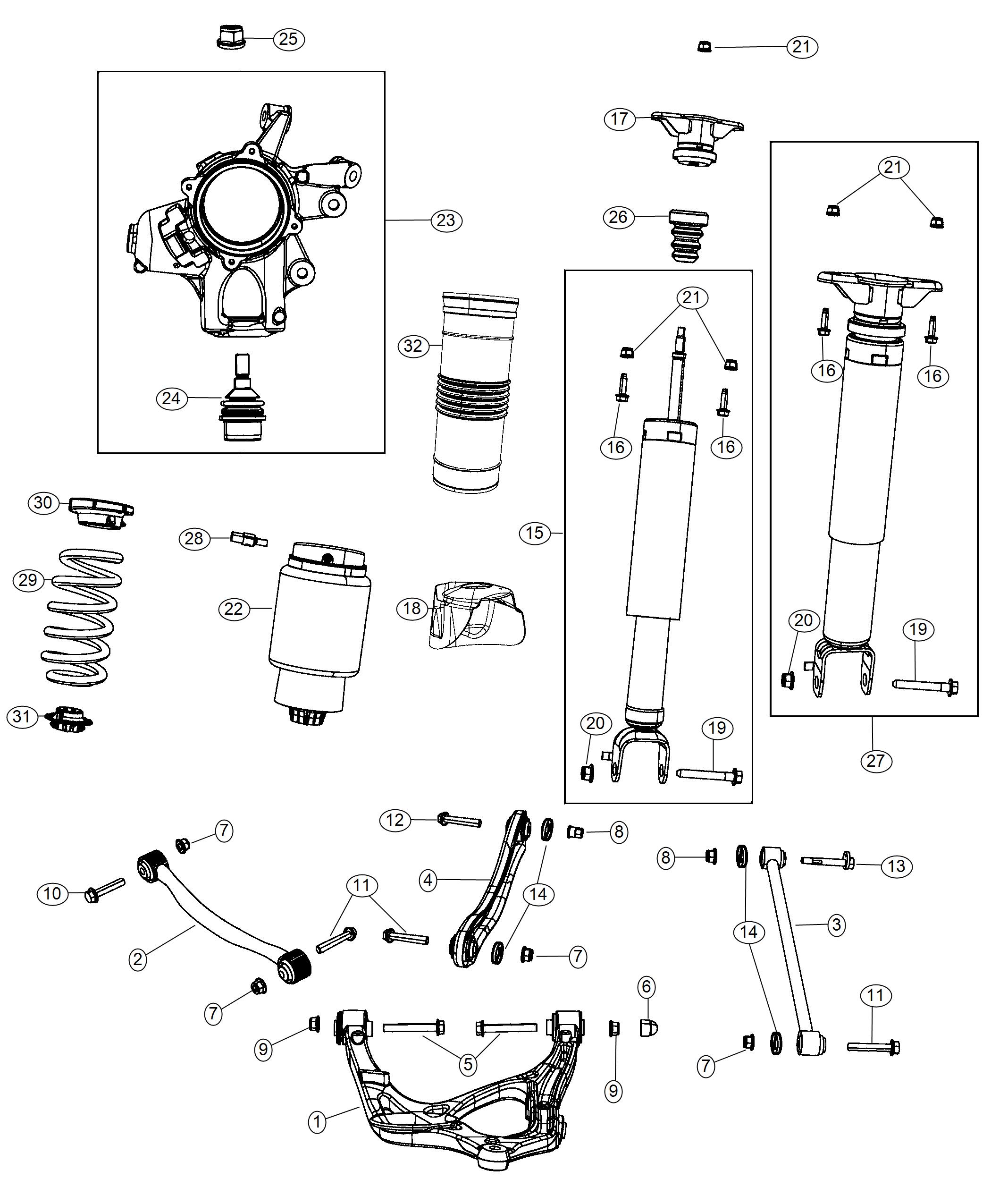 Diagram Suspension, Rear Quadra-Lift-Air and Rear Load Leveling,[[Load Leveling and Height Control,Rear Load Leveling Suspension]]. for your 1999 Chrysler 300  M 